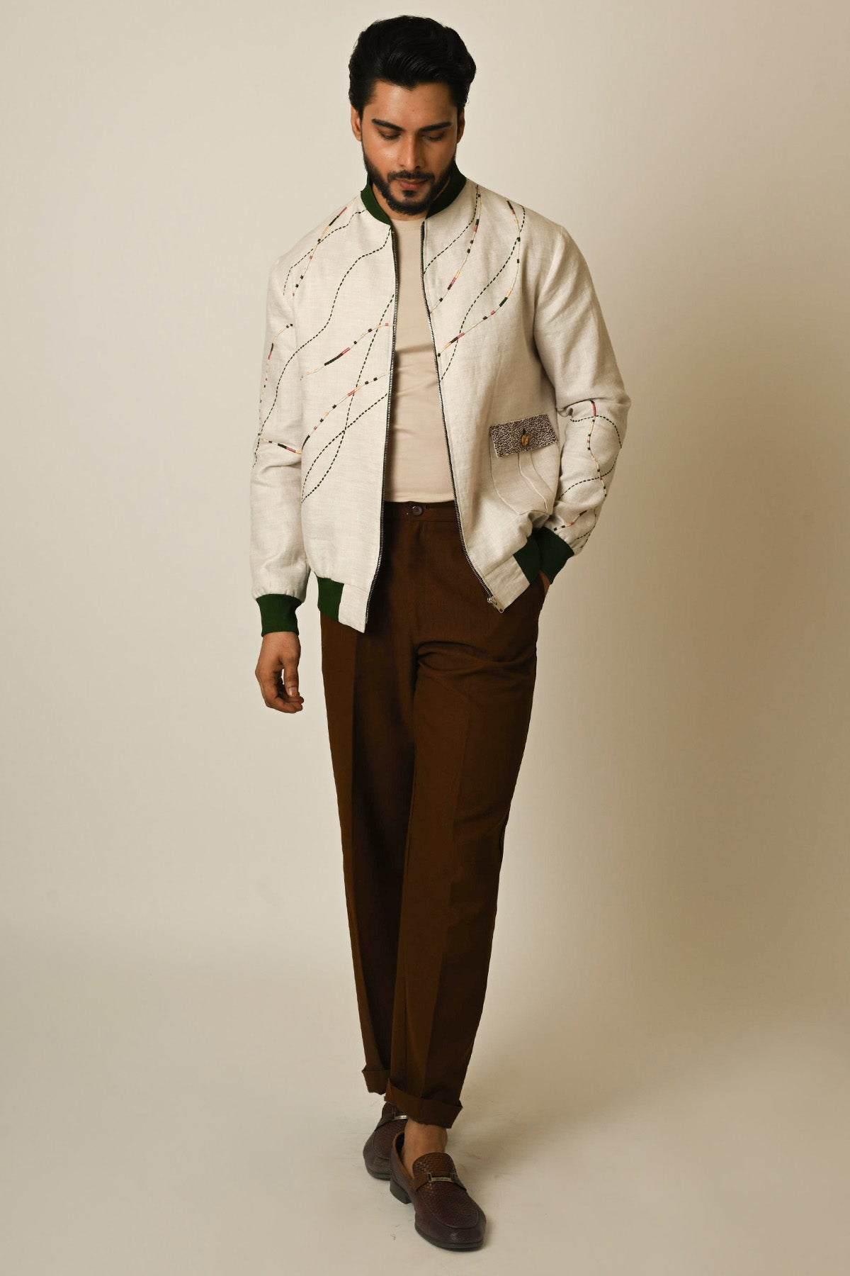 Beige Linen Embroidered Jacket