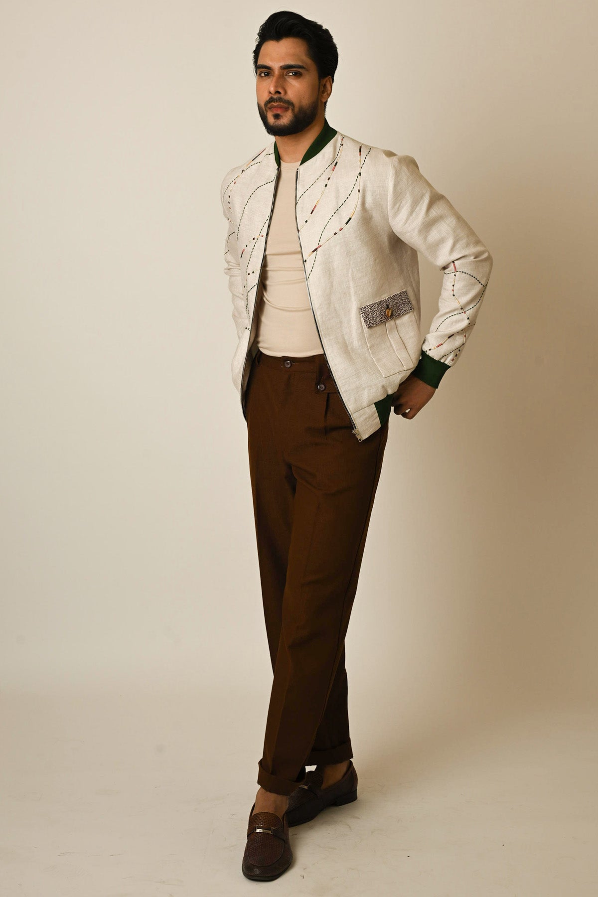 Beige Linen Embroidered Jacket