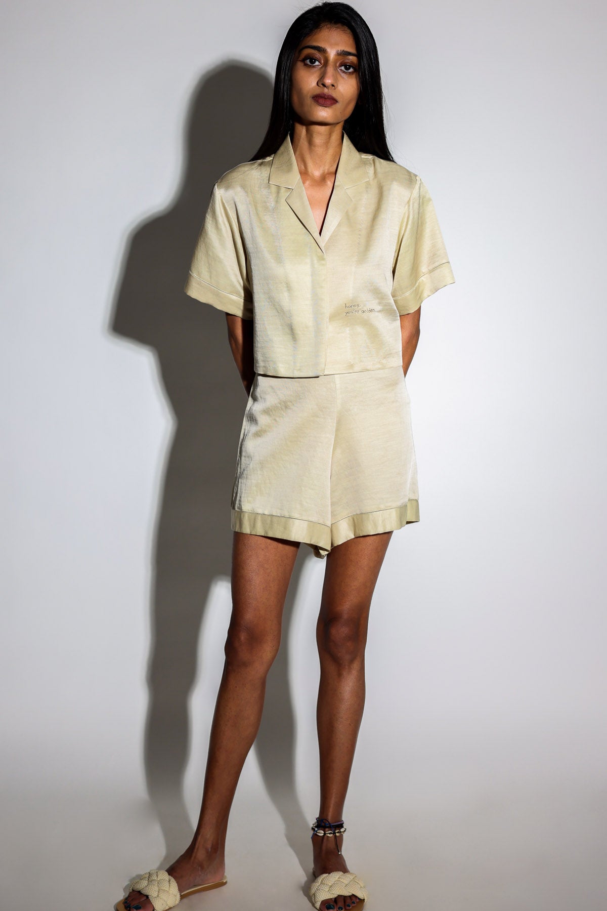 Beige Linen Satin Co-ord Set