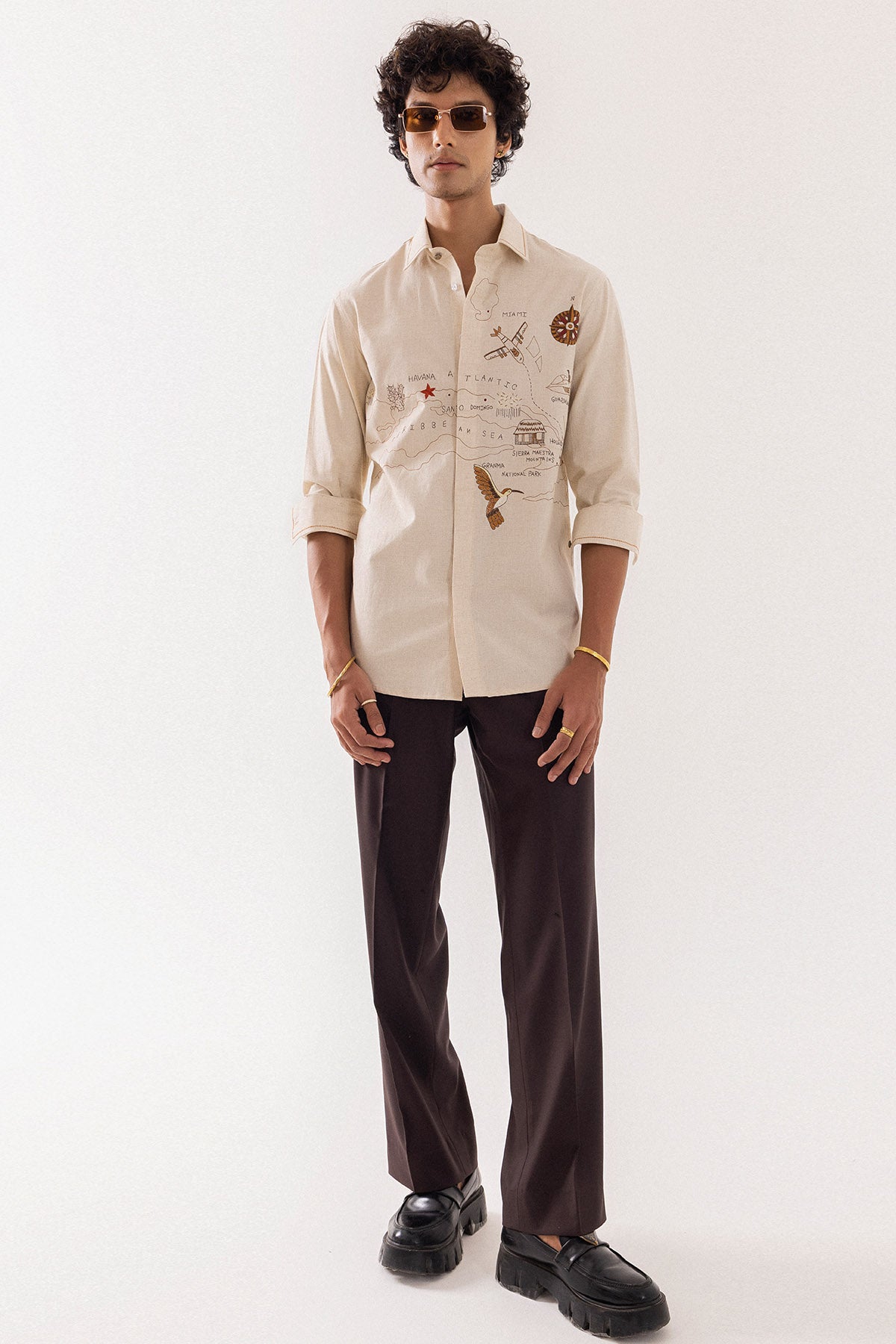 Beige Linen Satin Stitch Shirt