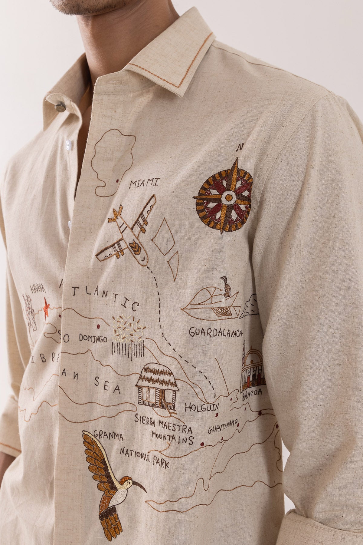 Beige Linen Satin Stitch Shirt