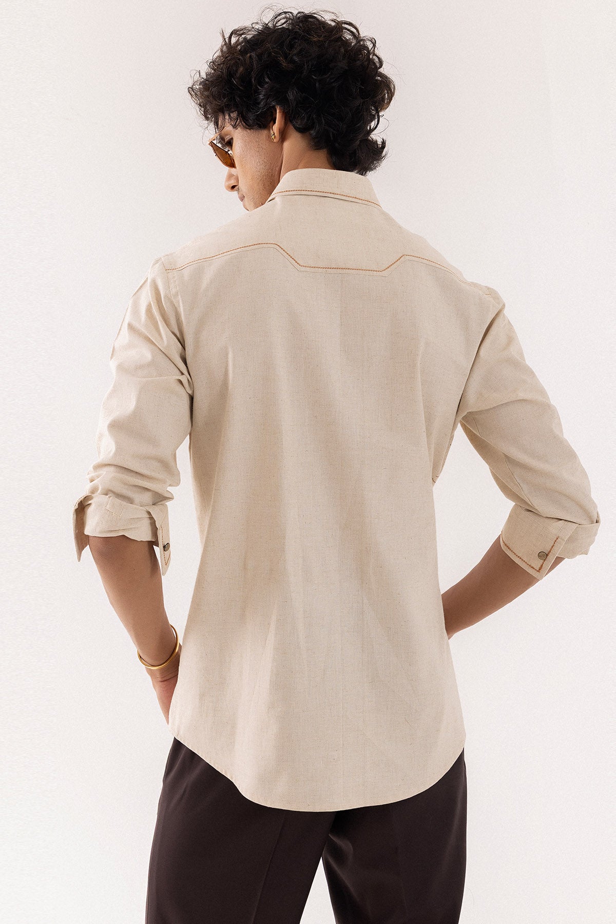 Beige Linen Satin Stitch Shirt