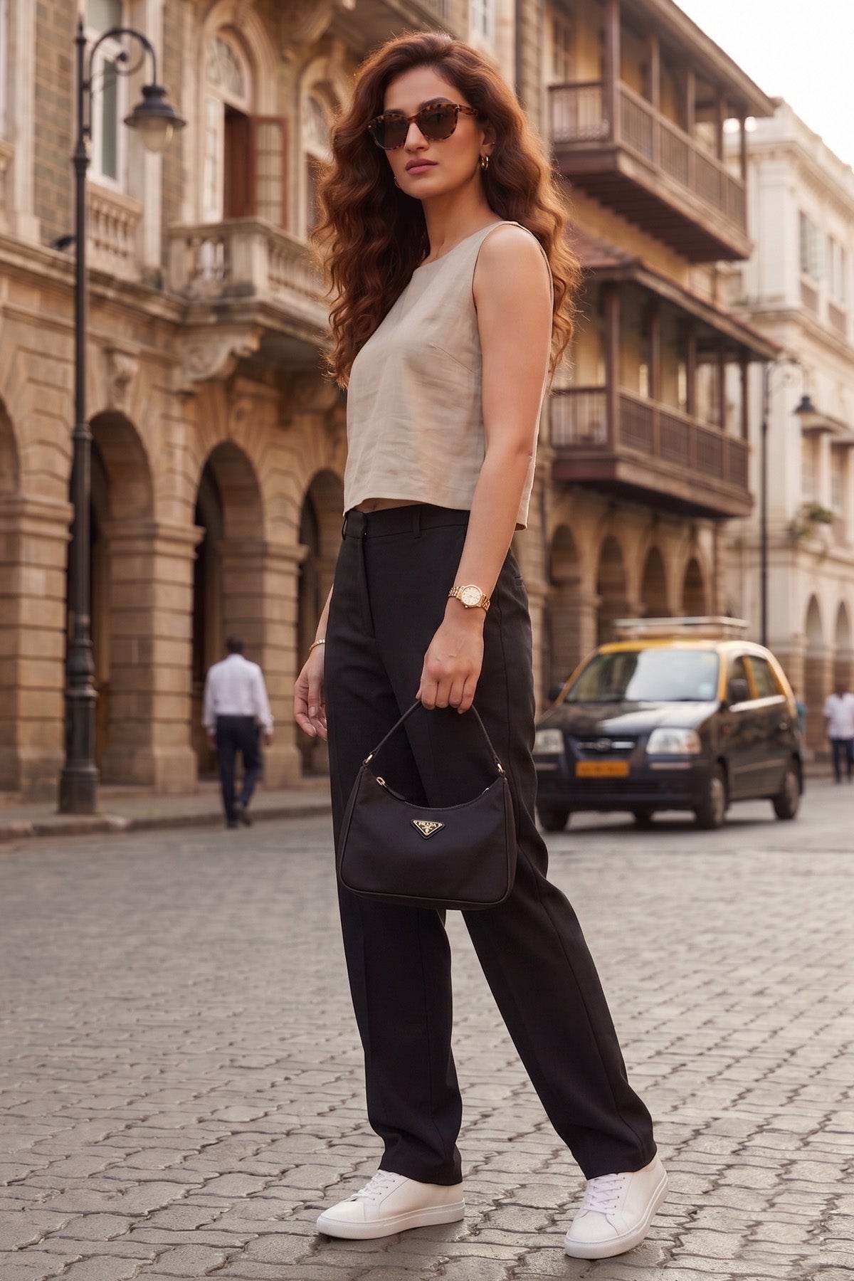 Beige Linen Sleeveless Crop Top