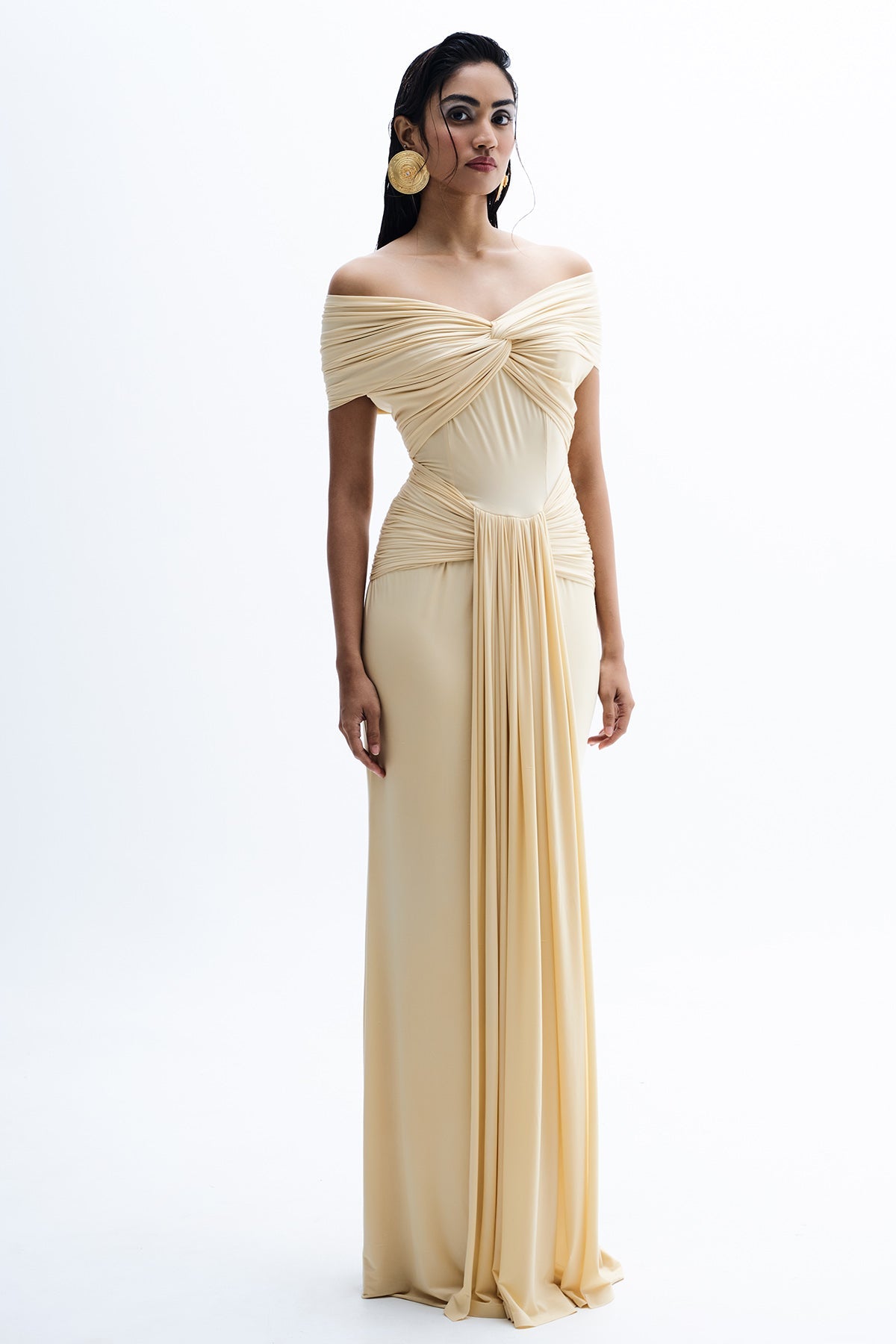 Buy Beige Lycra Front Gather Dress for women by GKDedit online available at scrollnshops