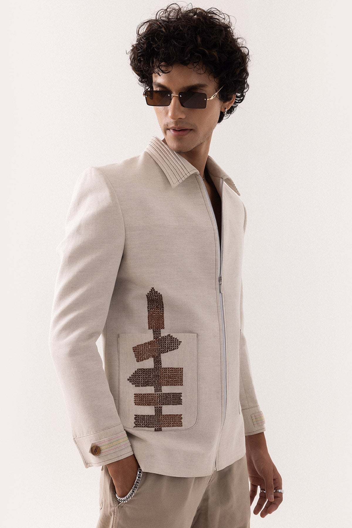 Buy Beige Motif Cross Stitch Jacket for men by Paarsh Atelier online available at scrollnshops