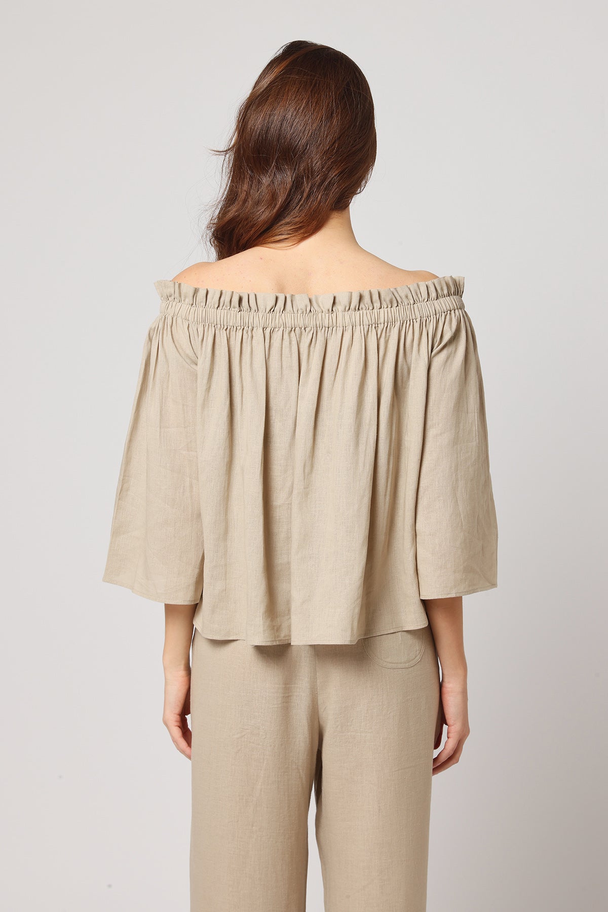 Beige Off-Shoulder Flowy Top