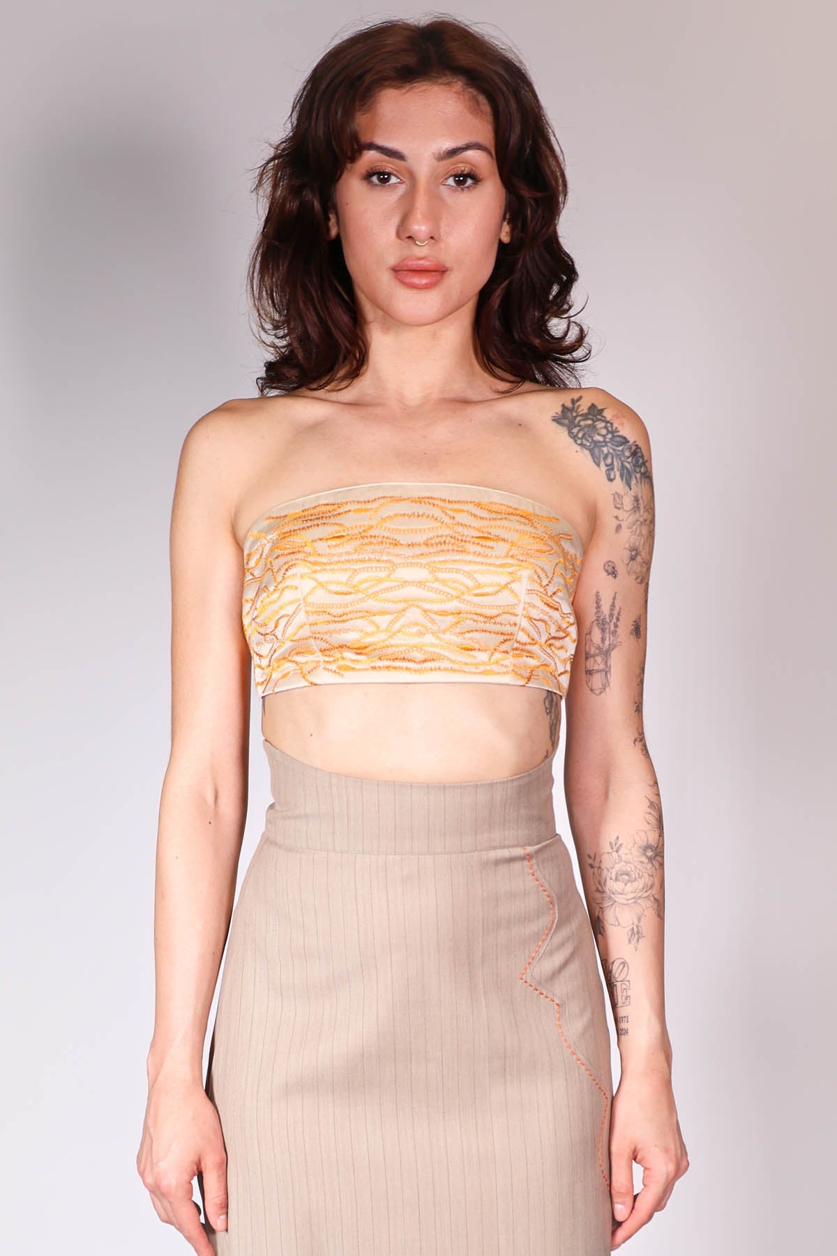 Arya Giri Beige Off Shoulder Bandeau Top for women online at ScrollnShops