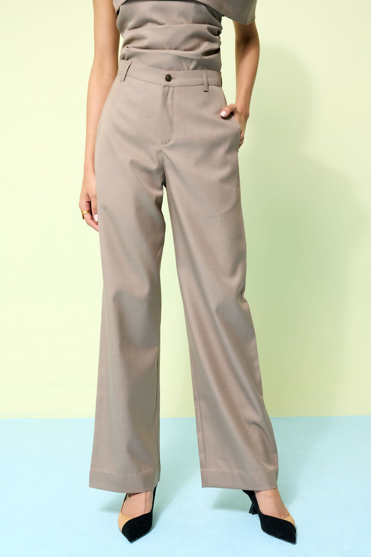 Beige One Shoulder Co-ord Set