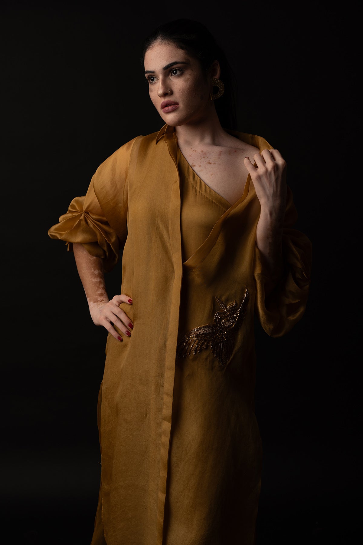 Beige One Shoulder Dress & Shirt