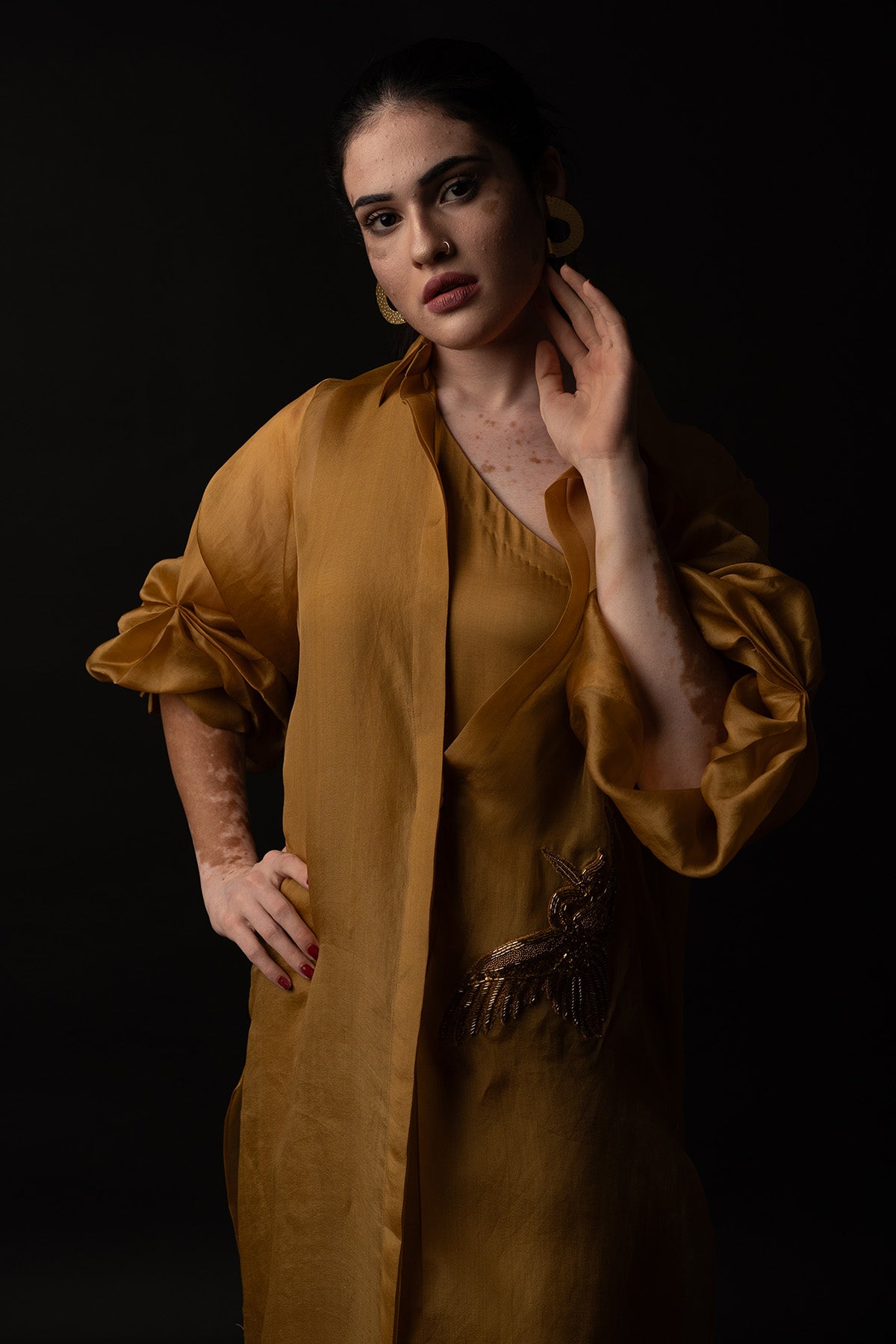 Beige One Shoulder Dress & Shirt