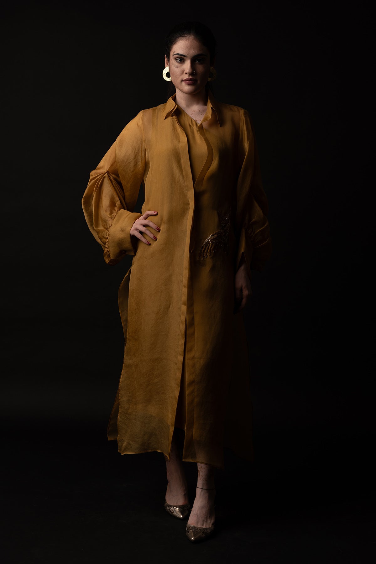 Beige One Shoulder Dress & Shirt