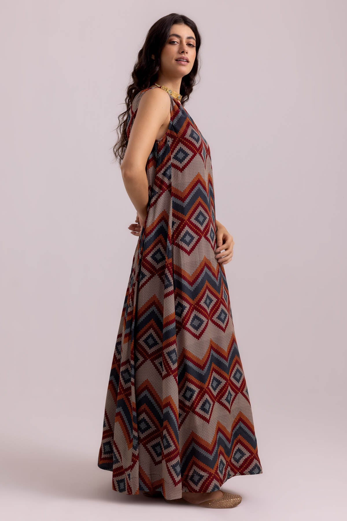 Beige One Shoulder Print Dress