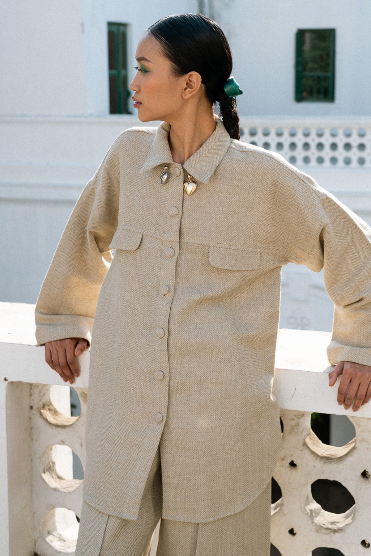 Beige Oversized Shirt & Pants