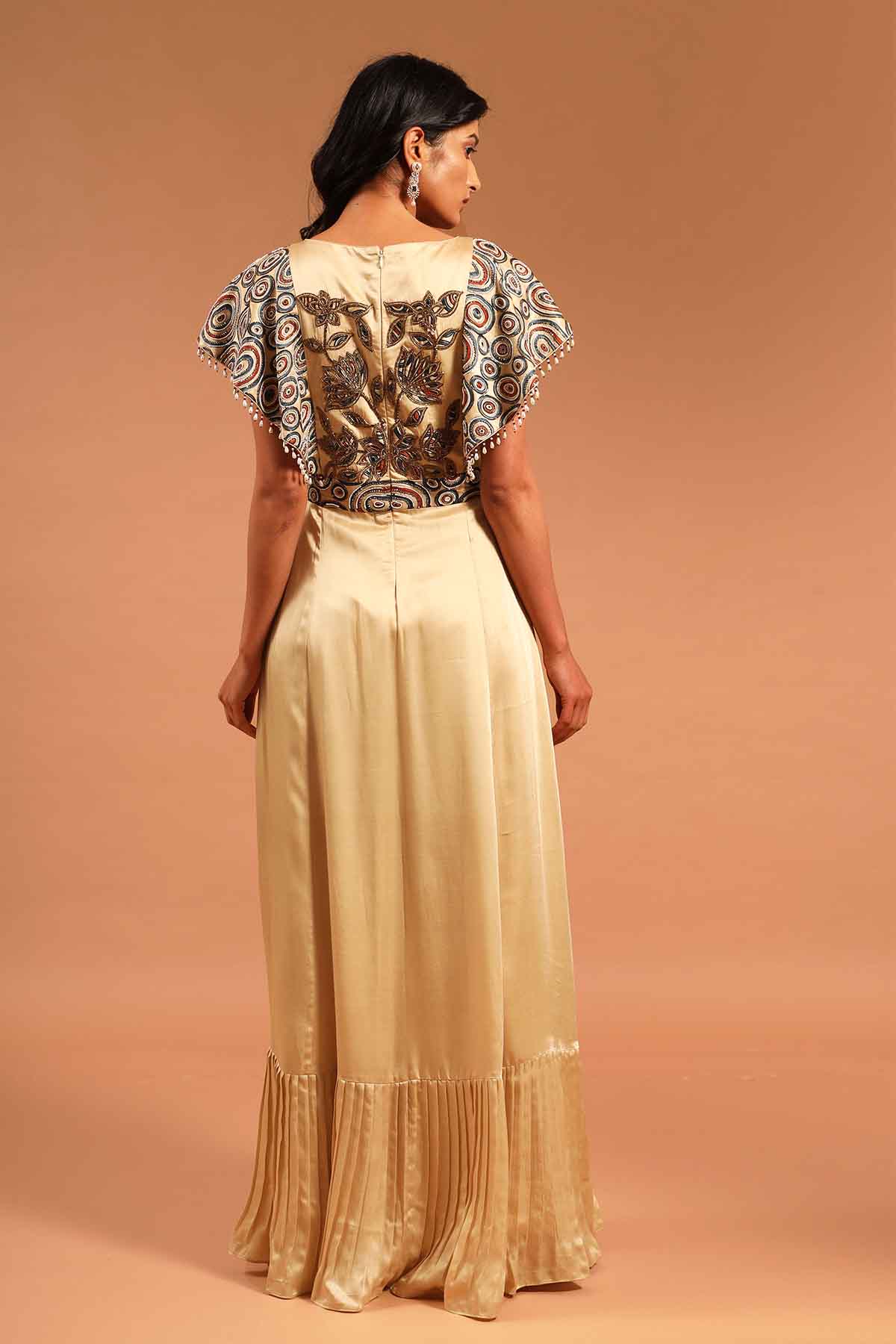 Beige Patchwork Ajrakh Dress