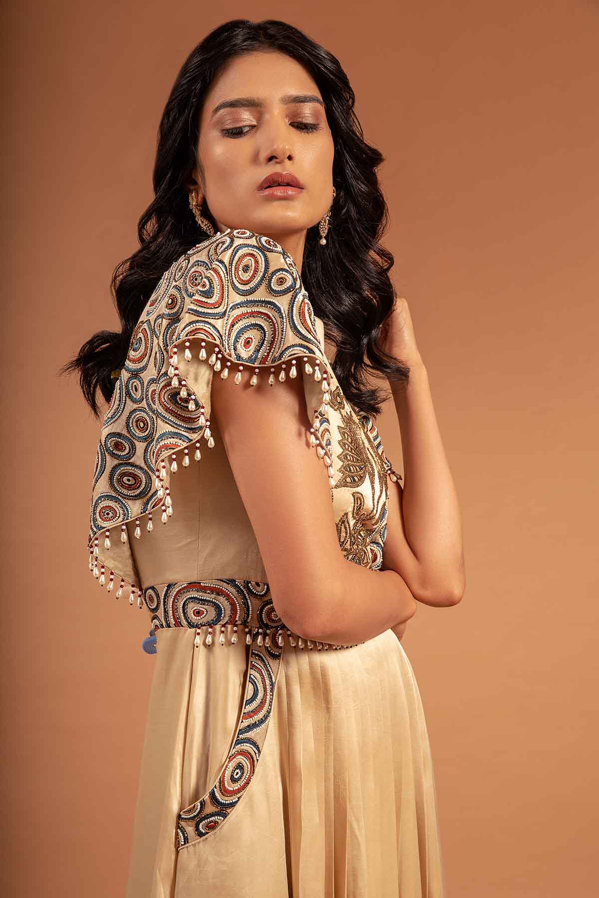 Beige Patchwork Ajrakh Dress