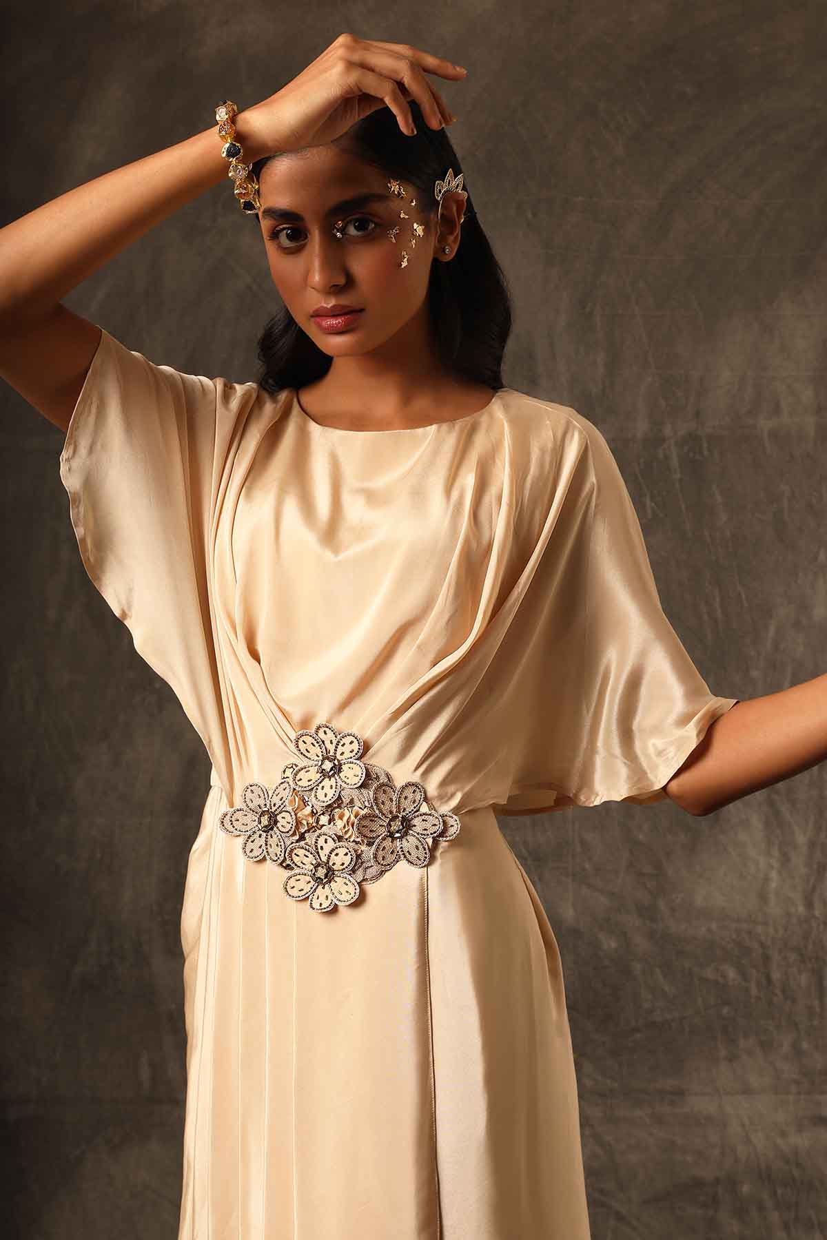 Beige Patchwork Drape Jumpsuit