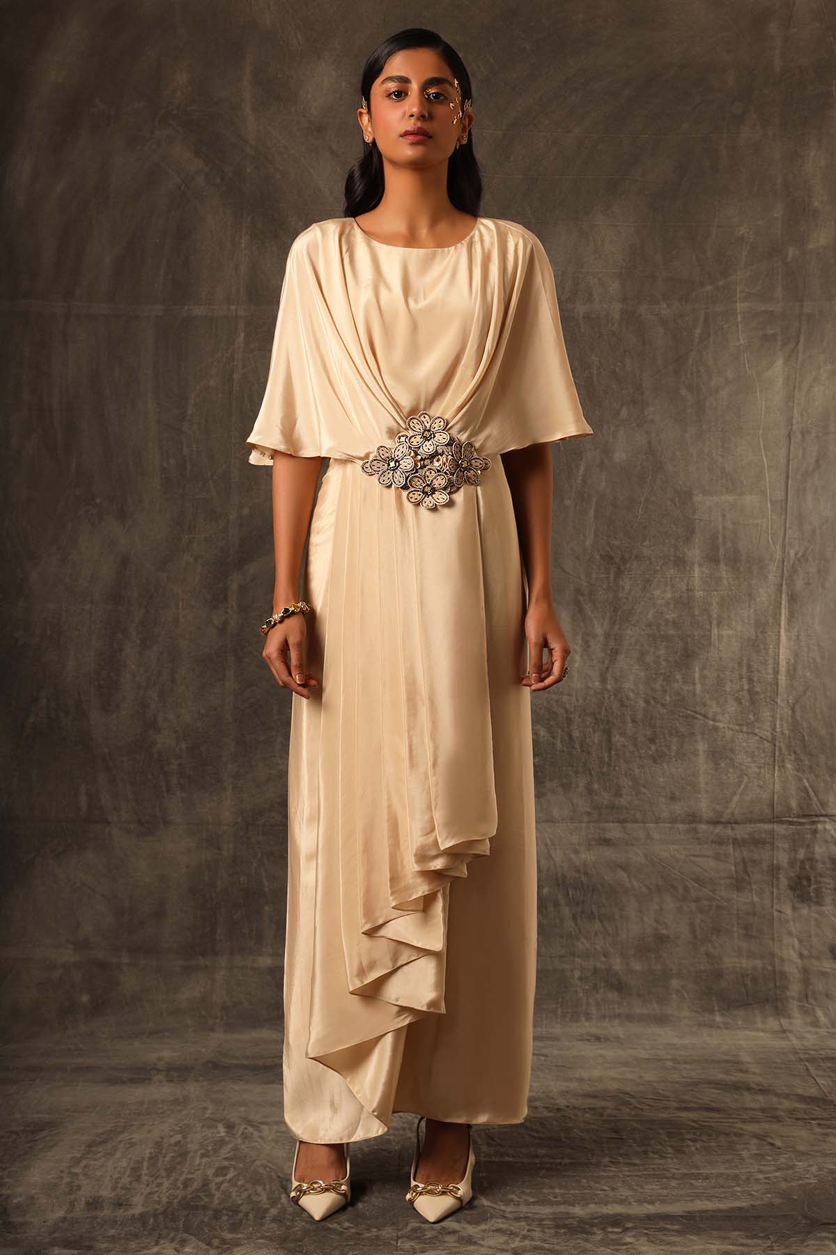 Beige Patchwork Drape Jumpsuit