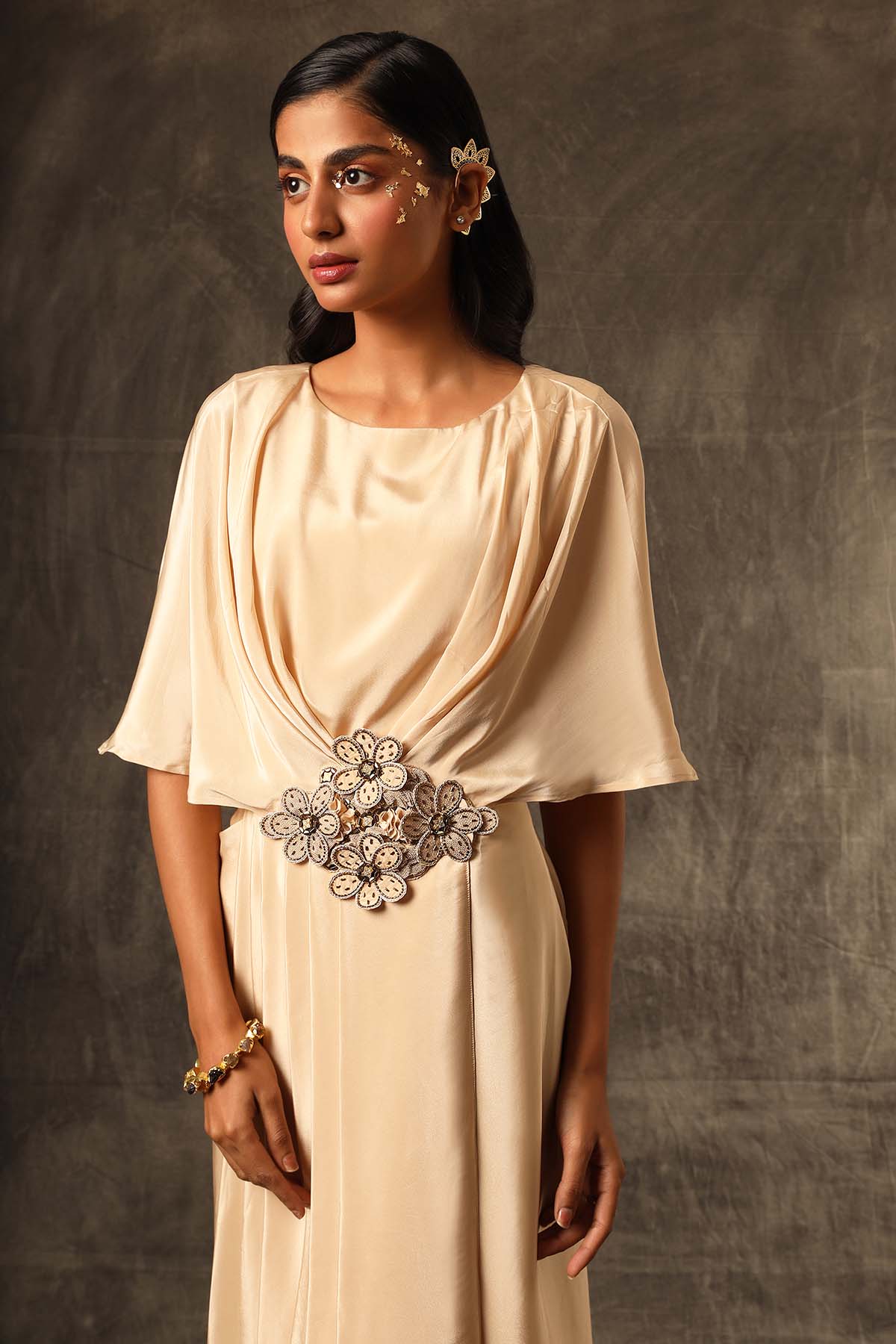 Beige Patchwork Drape Jumpsuit