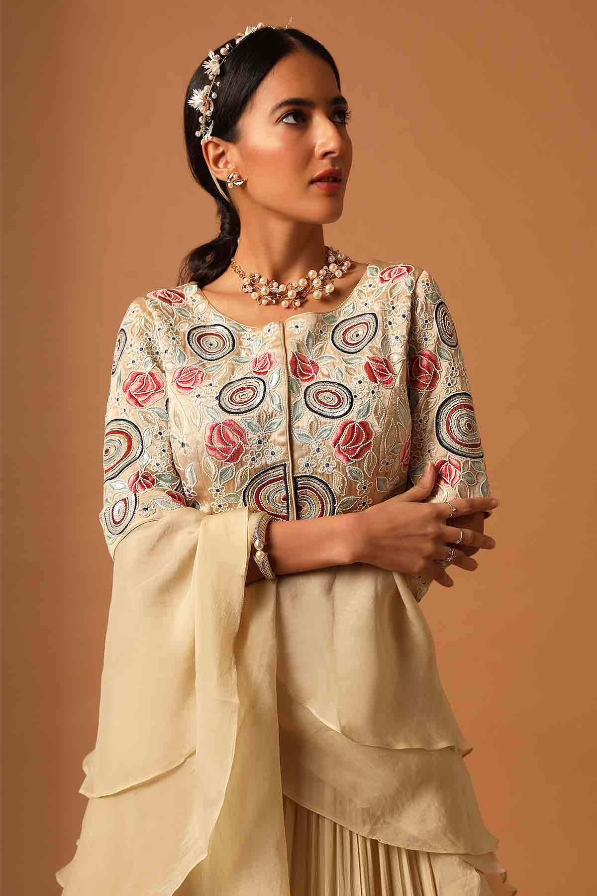 Beige Patchwork Lehenga Set