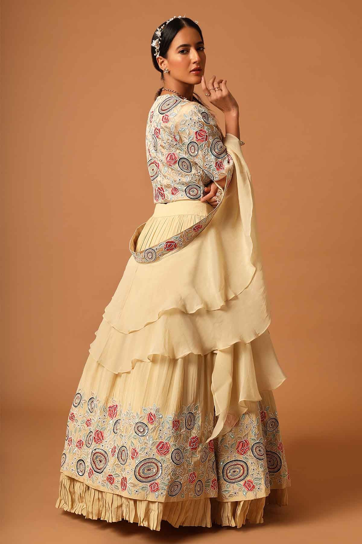 Beige Patchwork Lehenga Set