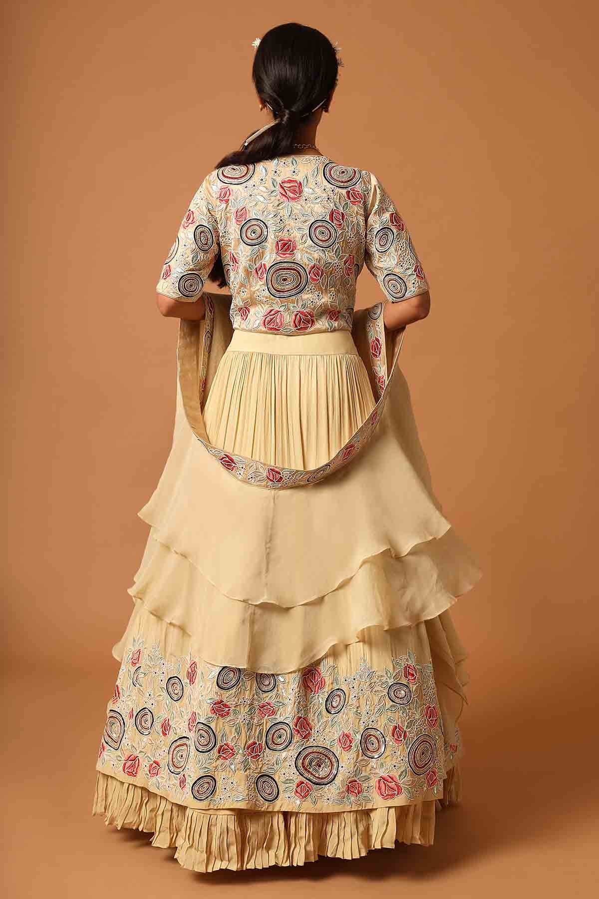 Beige Patchwork Lehenga Set
