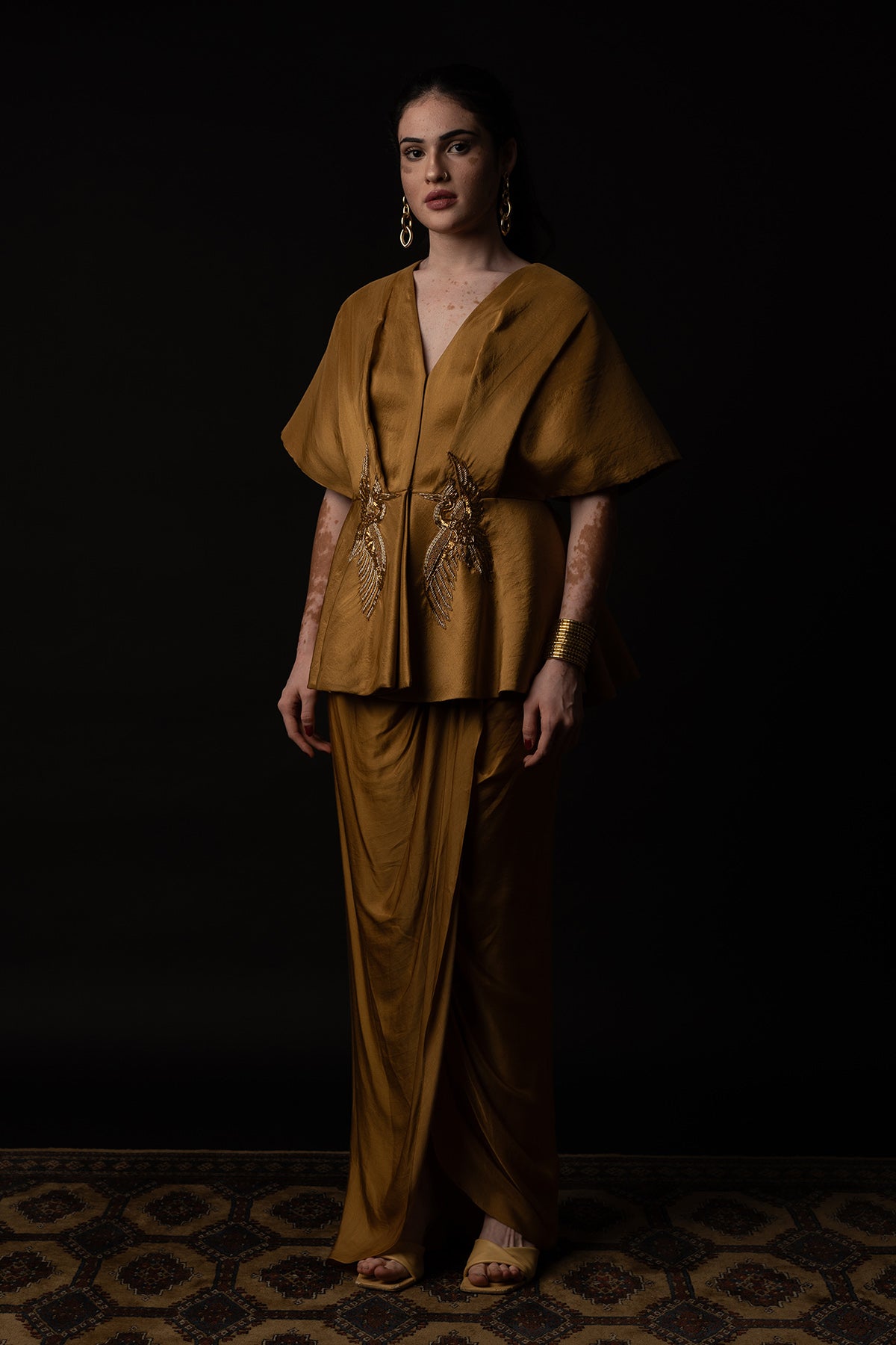 Beige Peplum Top & Drape Skirt