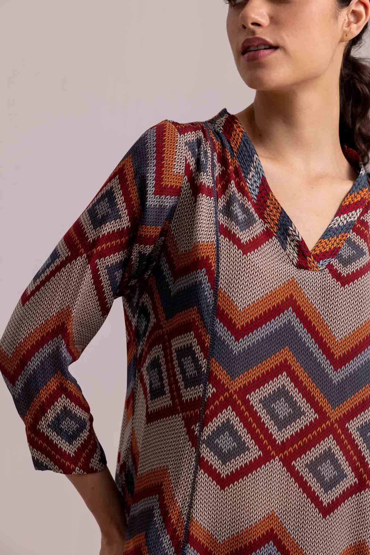 Beige Pintuck V-Neck Kurta Set