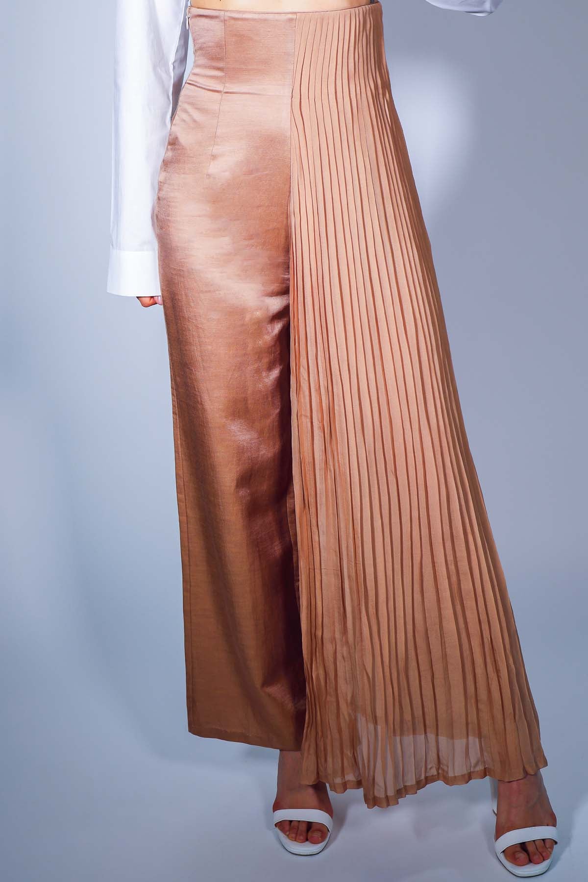 Beige Pleated Straight Pants
