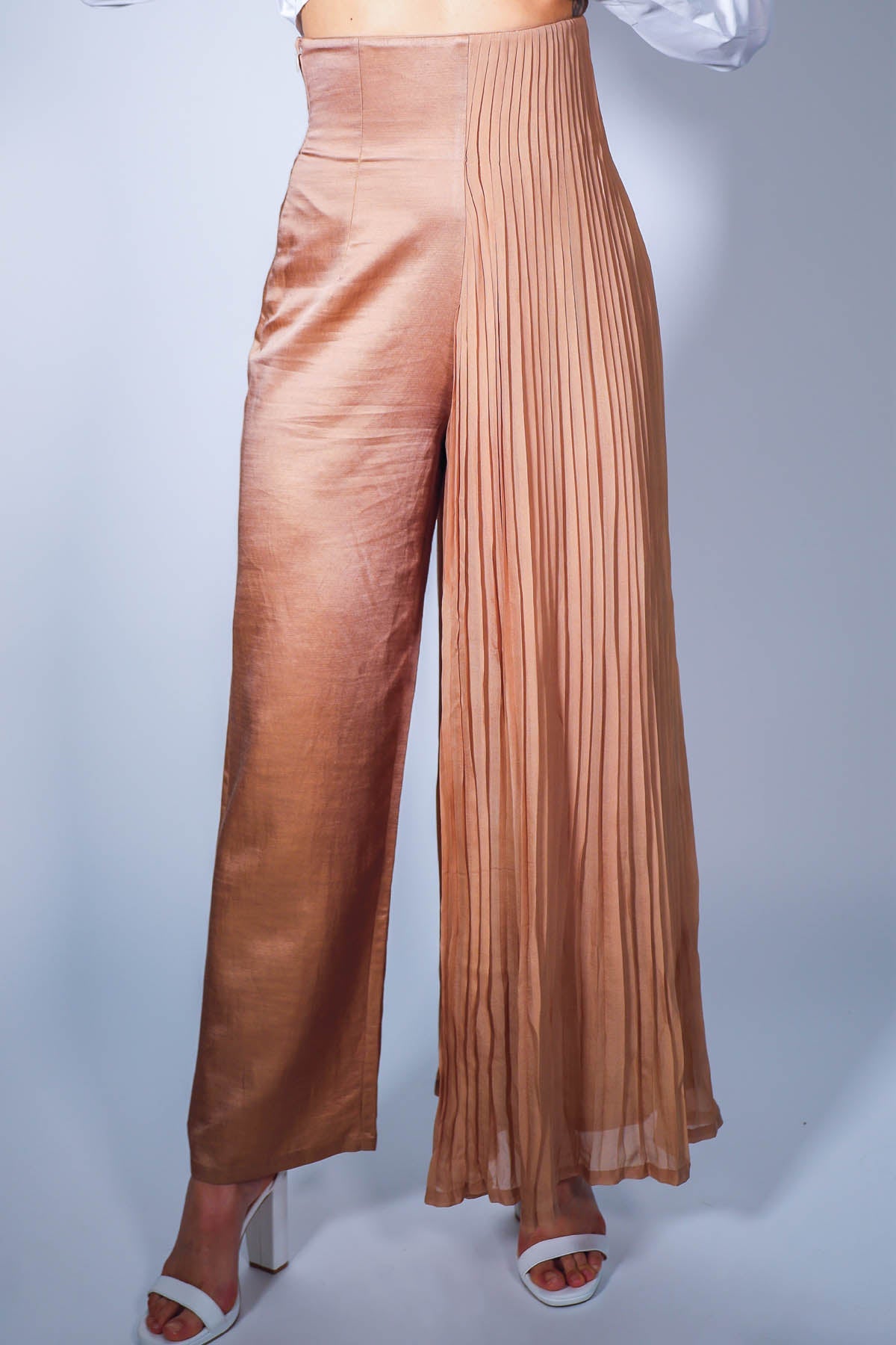 Arya Giri Beige Pleated Straight Pants for women online at ScrollnShops