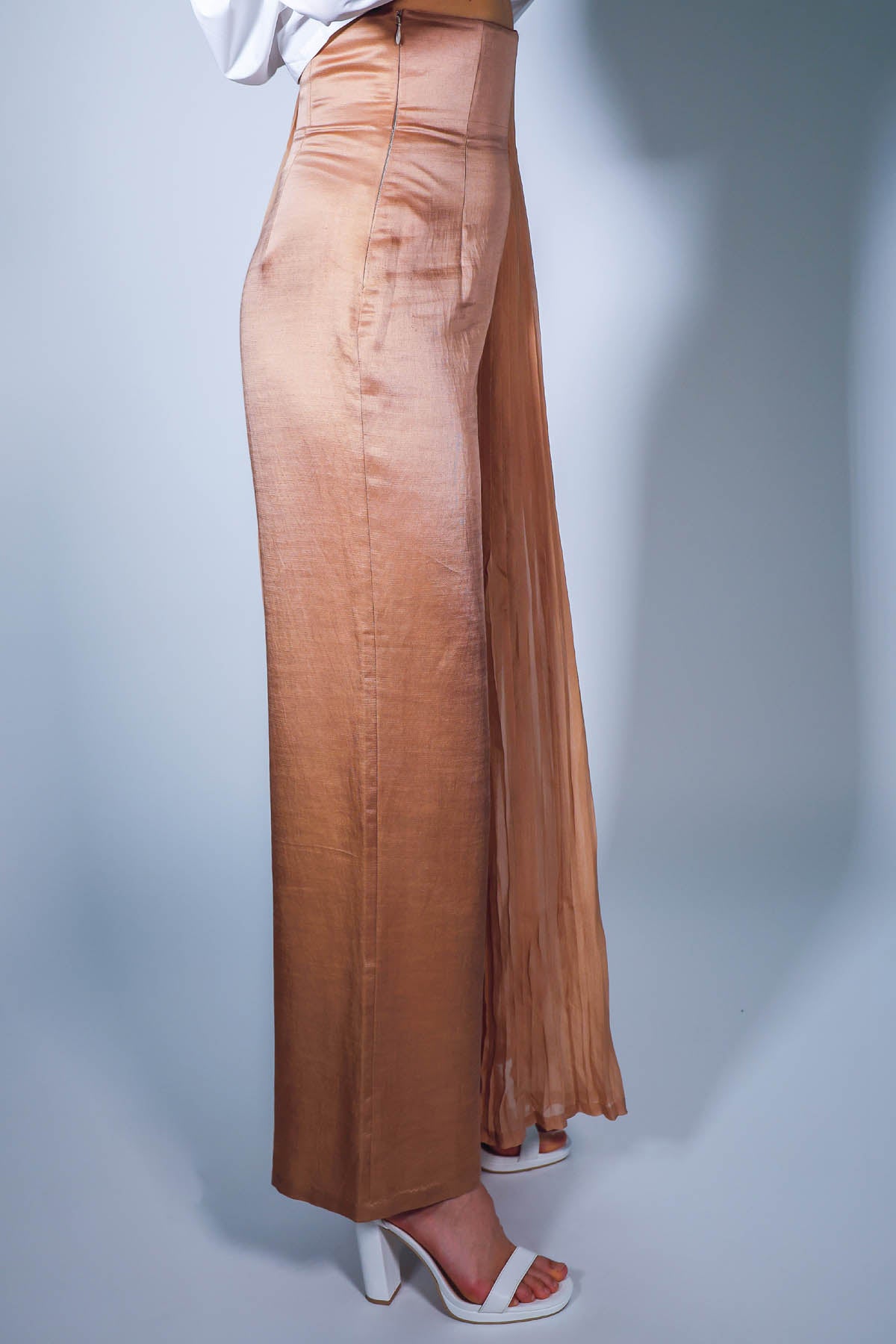 Beige Pleated Straight Pants