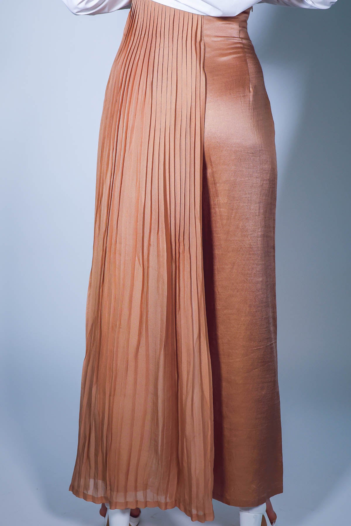 Beige Pleated Straight Pants