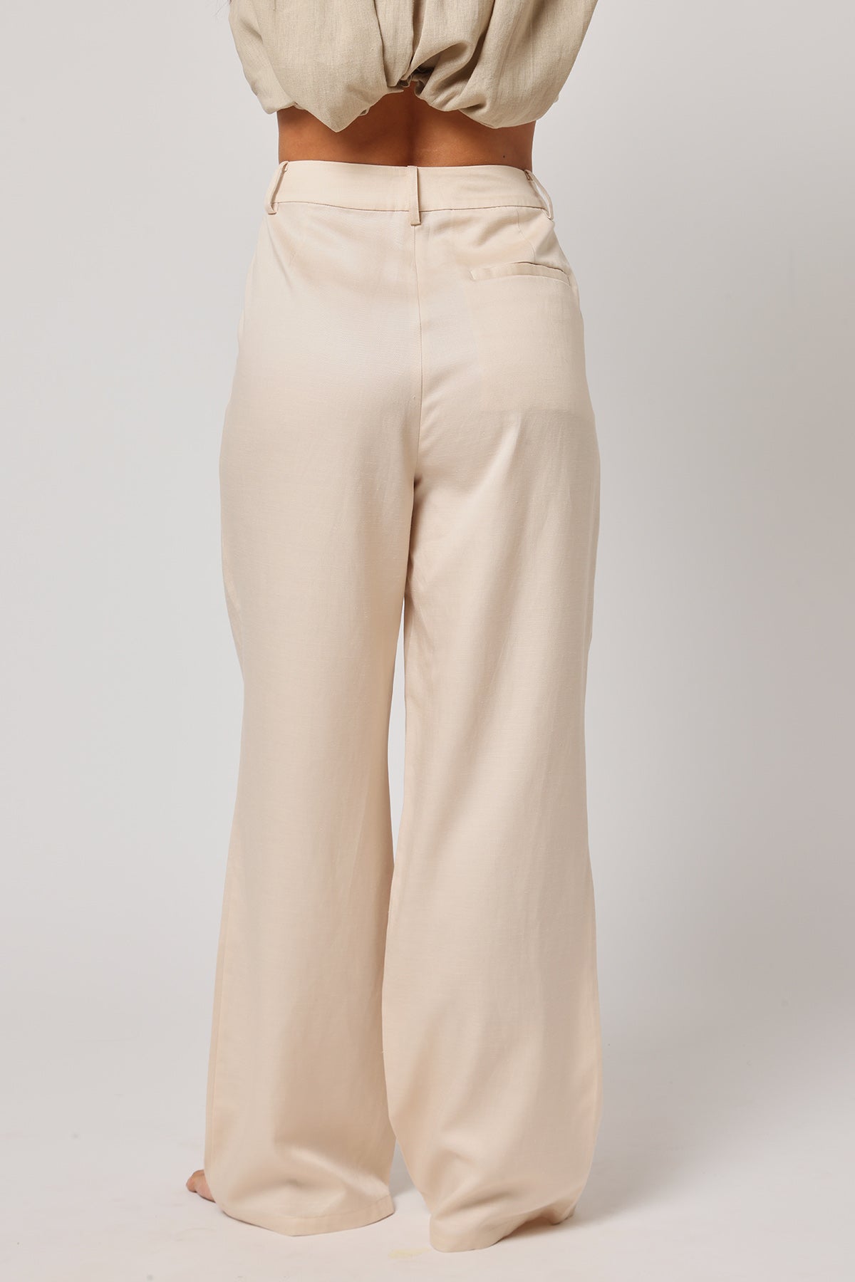 Beige Pleated Wide-Leg Trousers