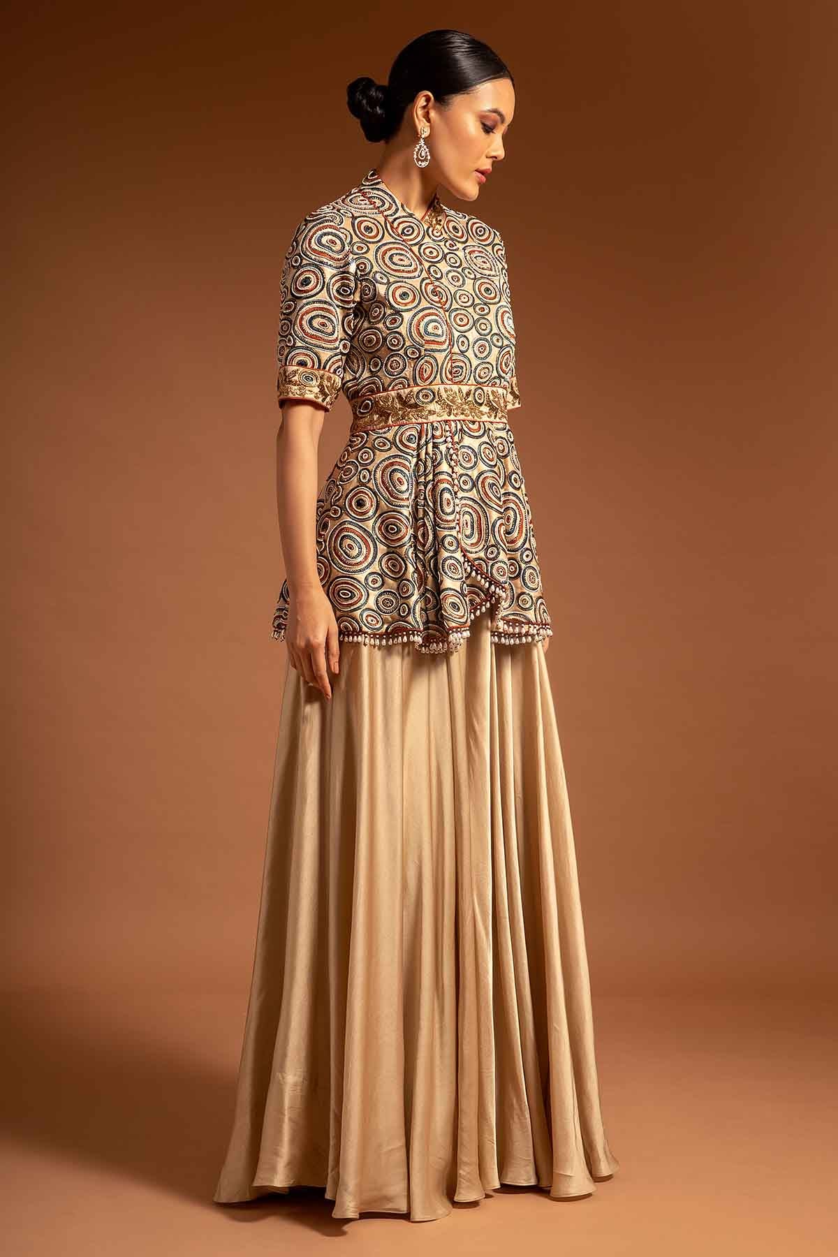 Beige Print Embroidered Jumpsuit