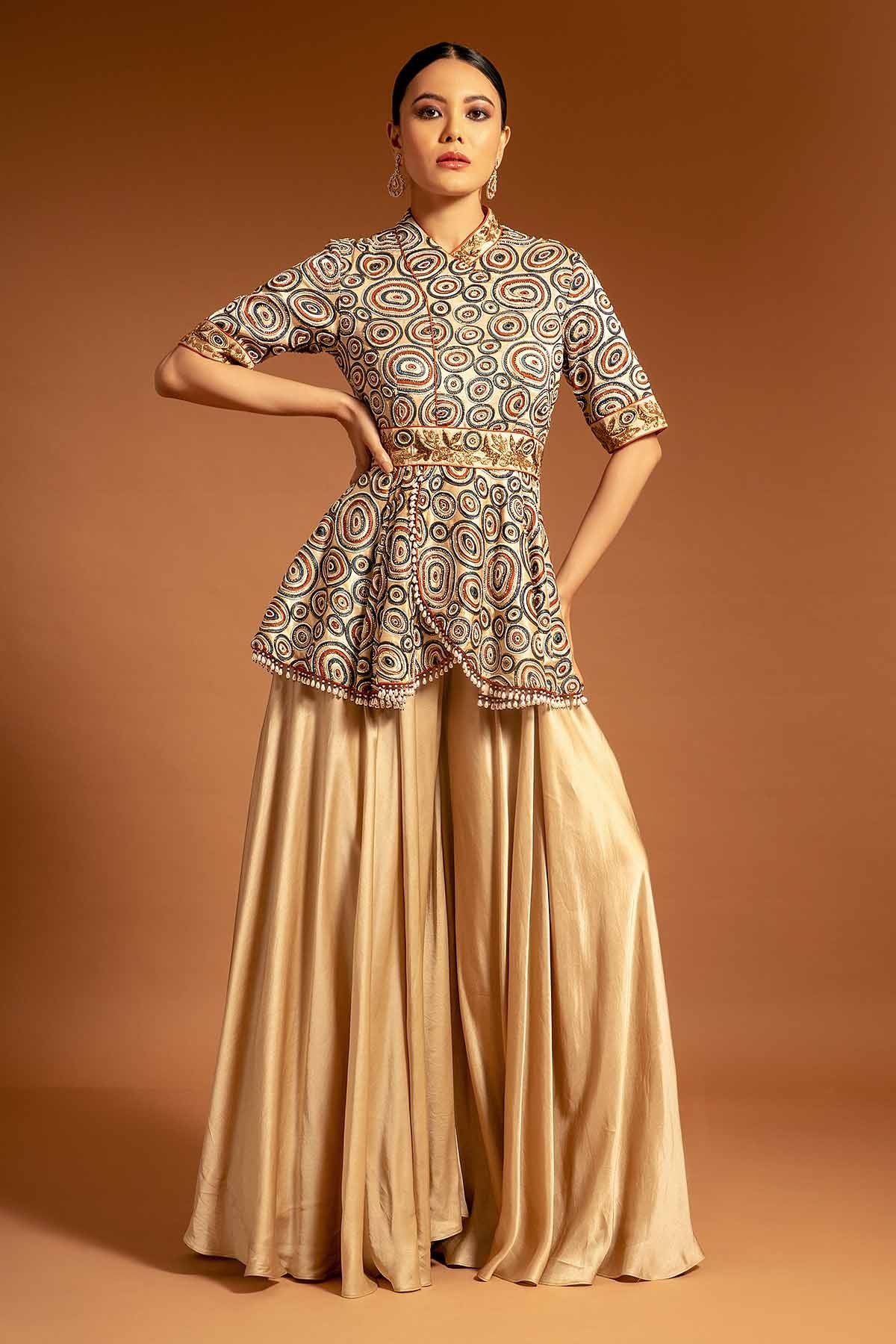 Buy Beige Print Embroidered Jumpsuit by Sejal Kamdar at ScrollnShops