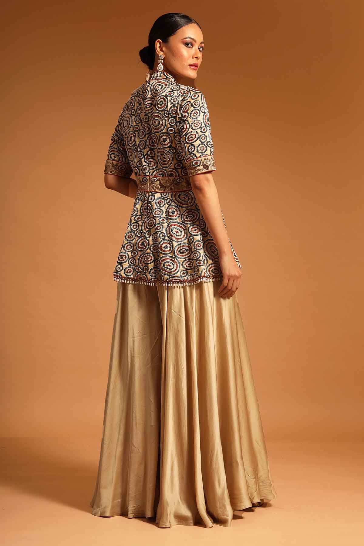 Beige Print Embroidered Jumpsuit