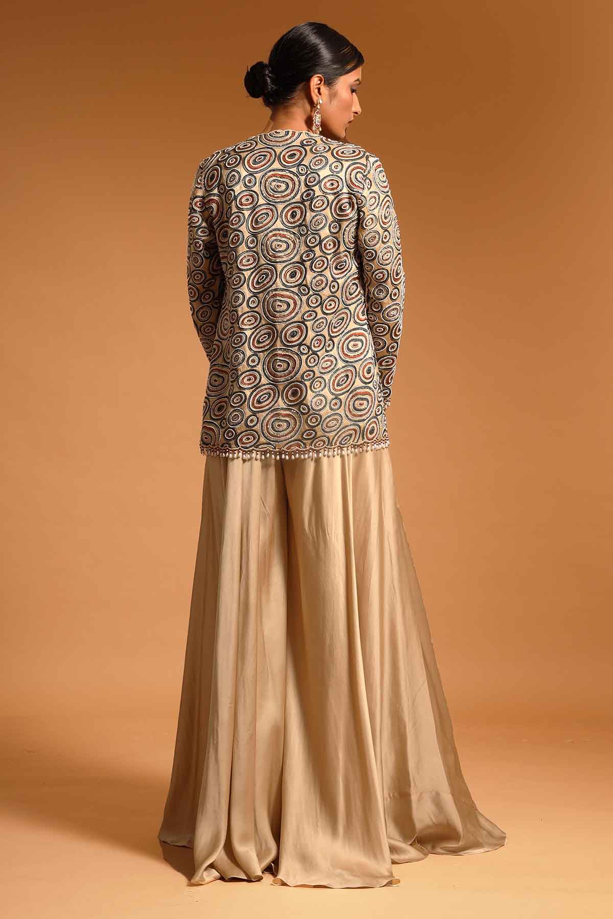 Beige Print Embroidered Jumpsuit