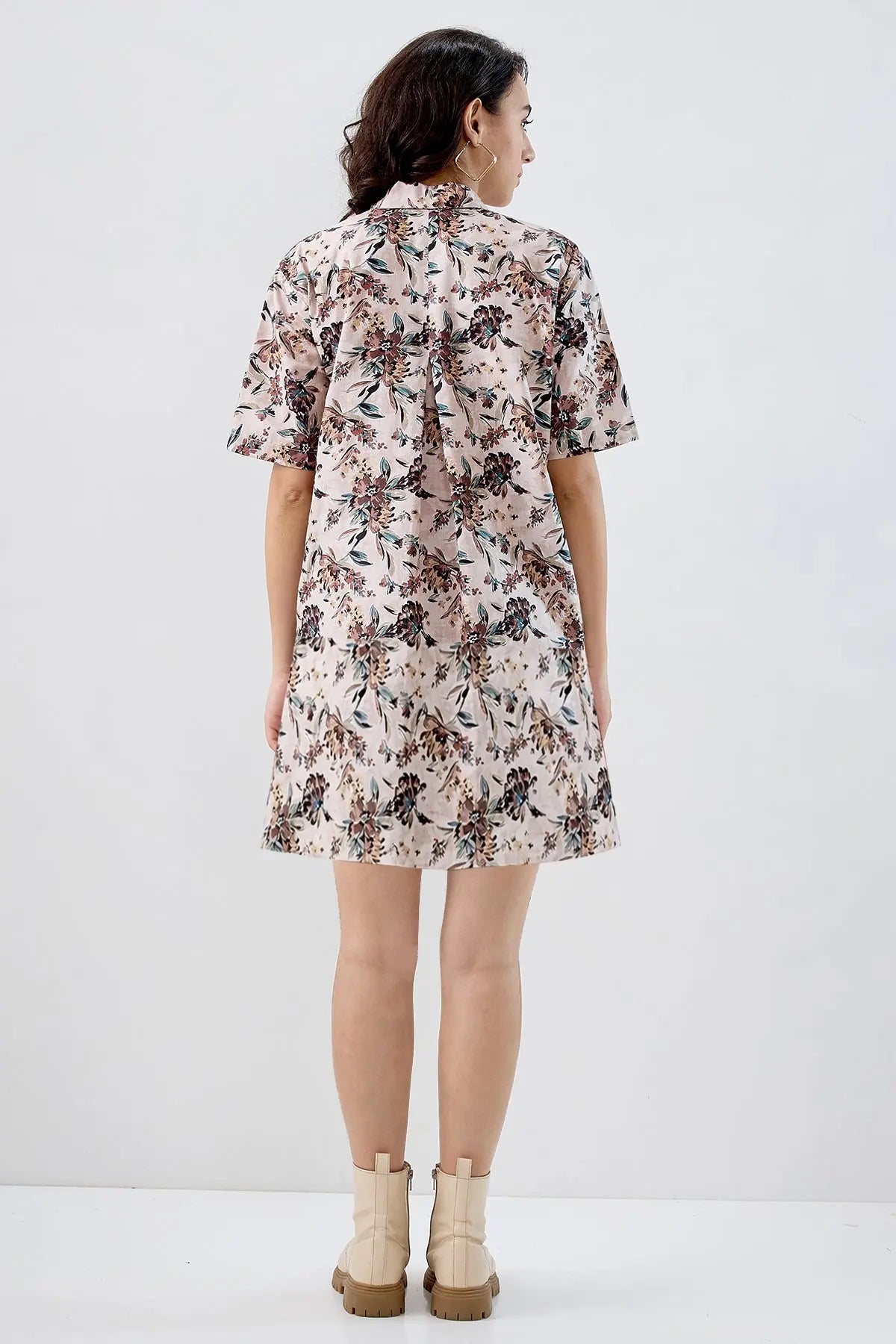 Beige Print Pure Cotton Dress