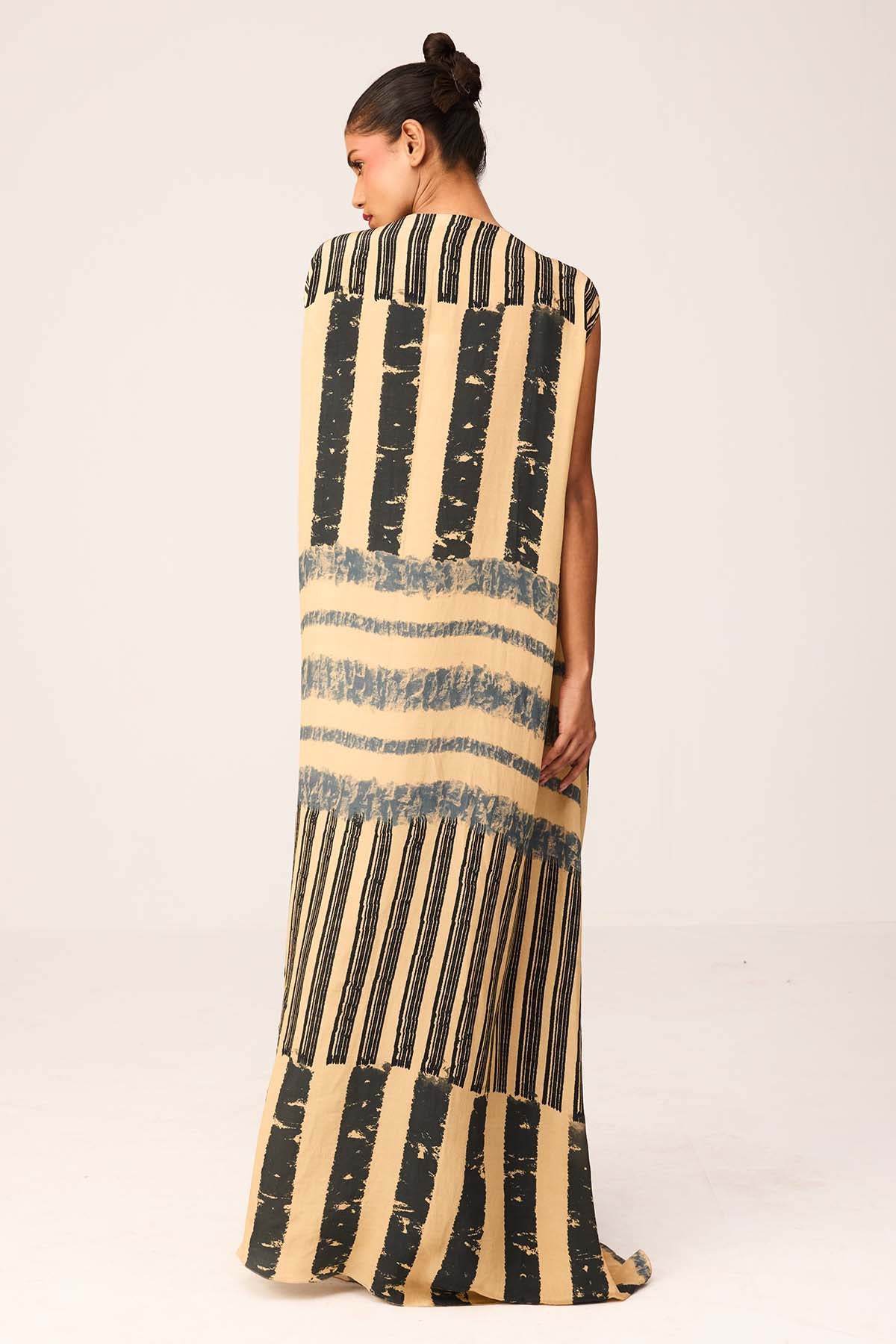 Beige Printed A-Line Maxi Dress