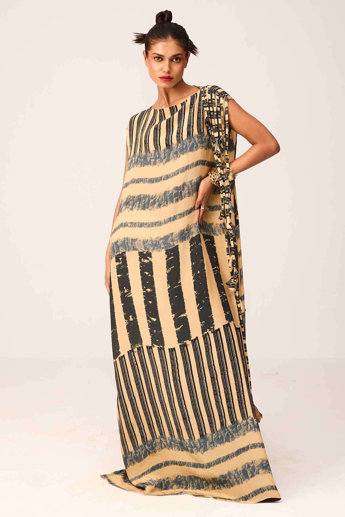 Buy Beige Printed A-Line Maxi Dress by Shristi Chetani for women online at ScrollnShops