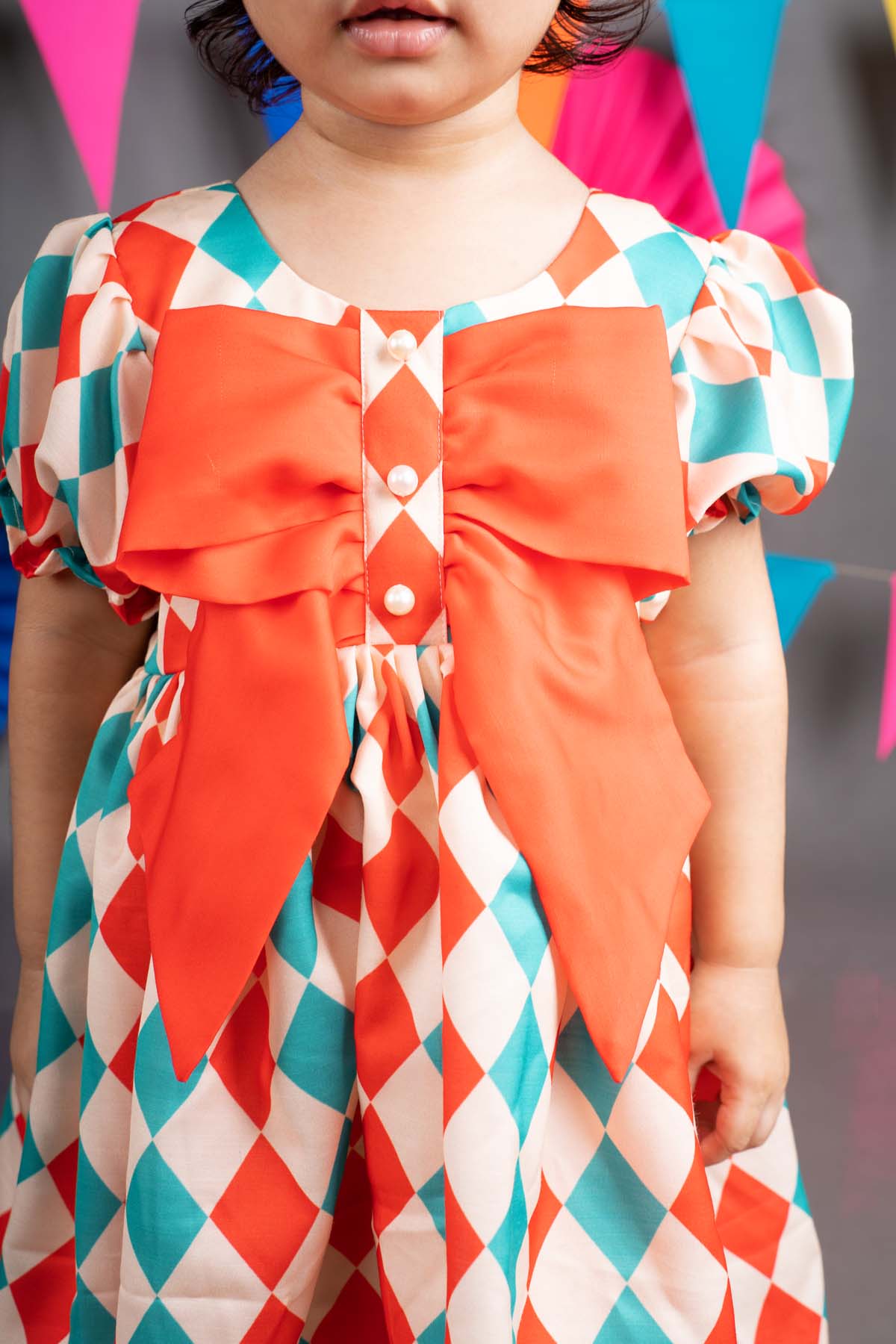 Beige Printed Bow Midi dress