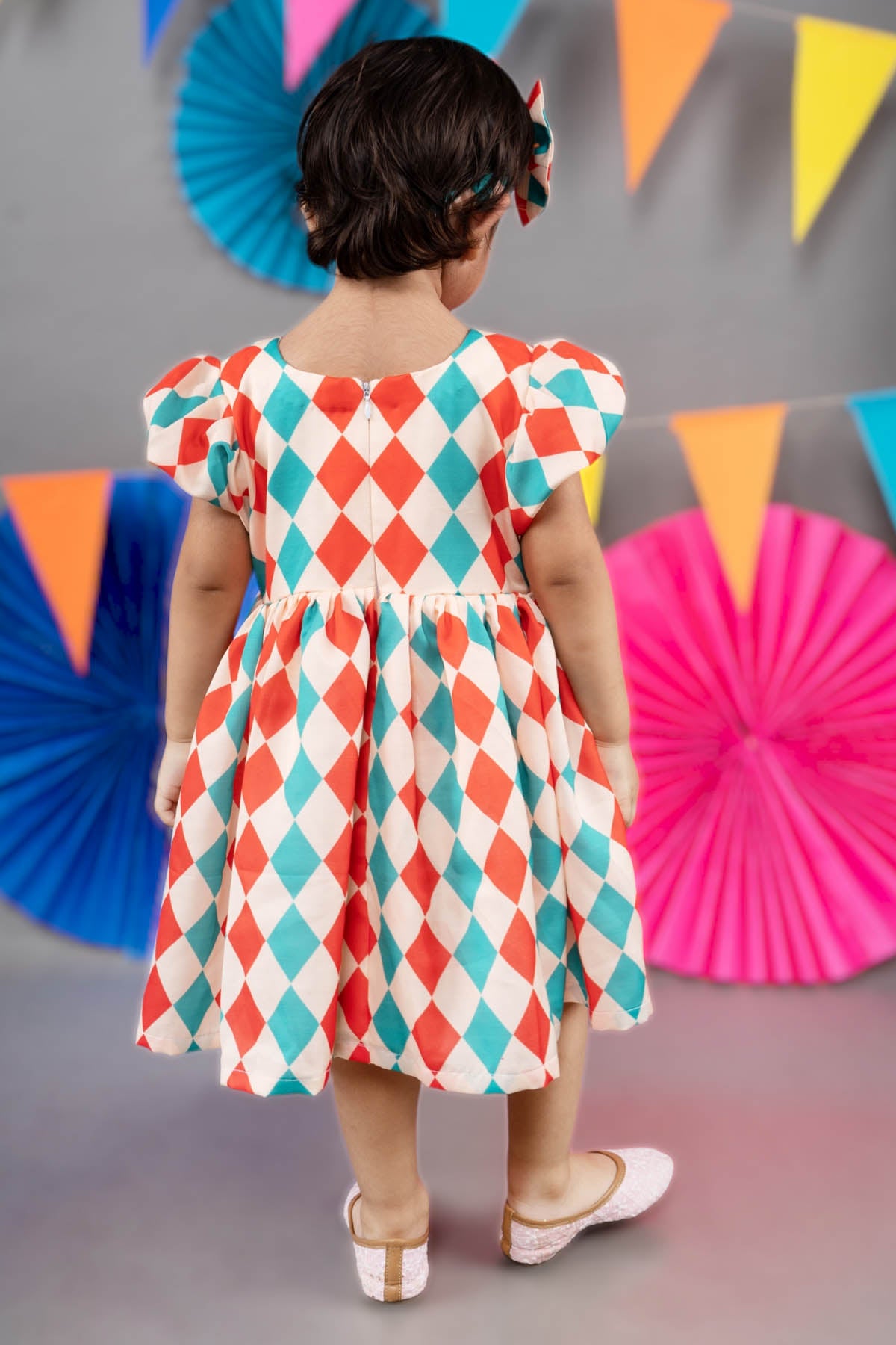 Beige Printed Bow Midi dress