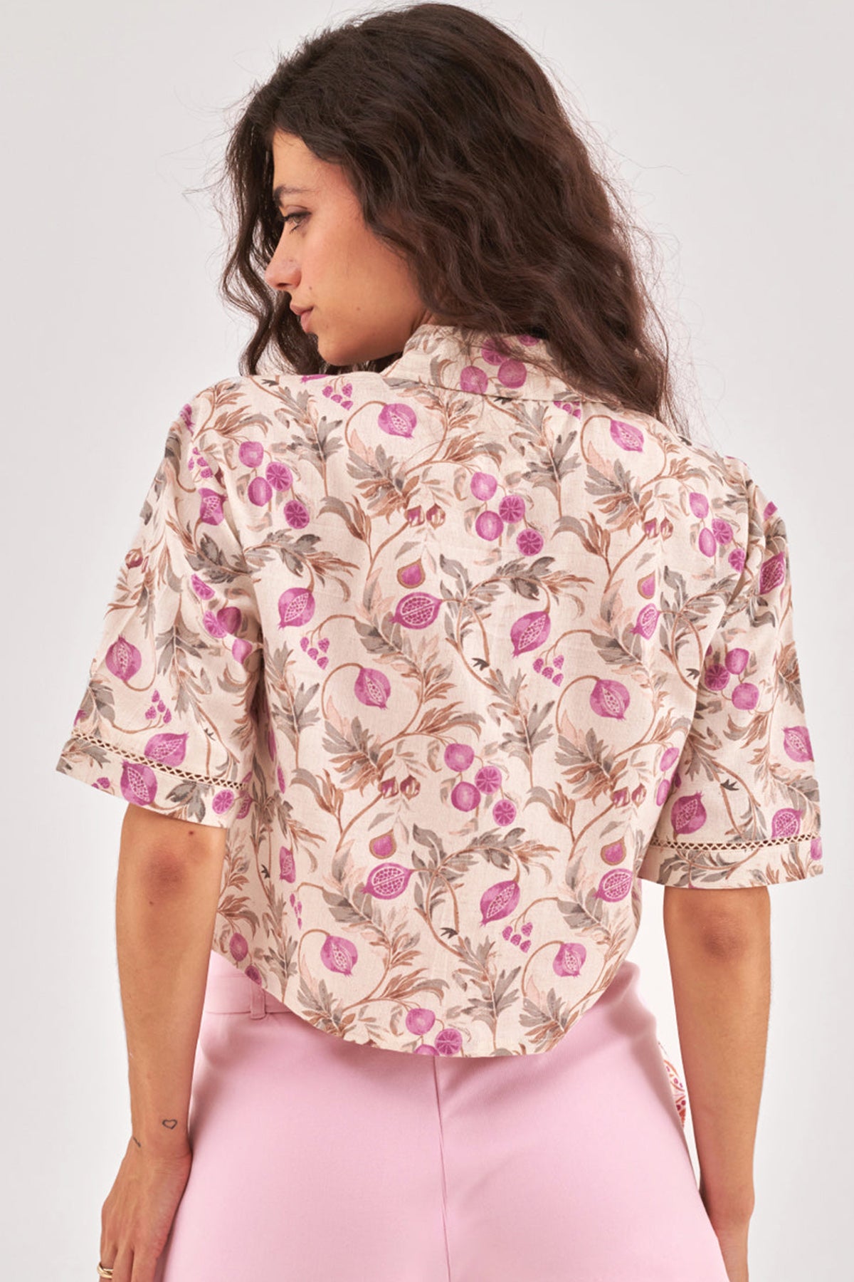 Beige Printed Opaque Crop Top