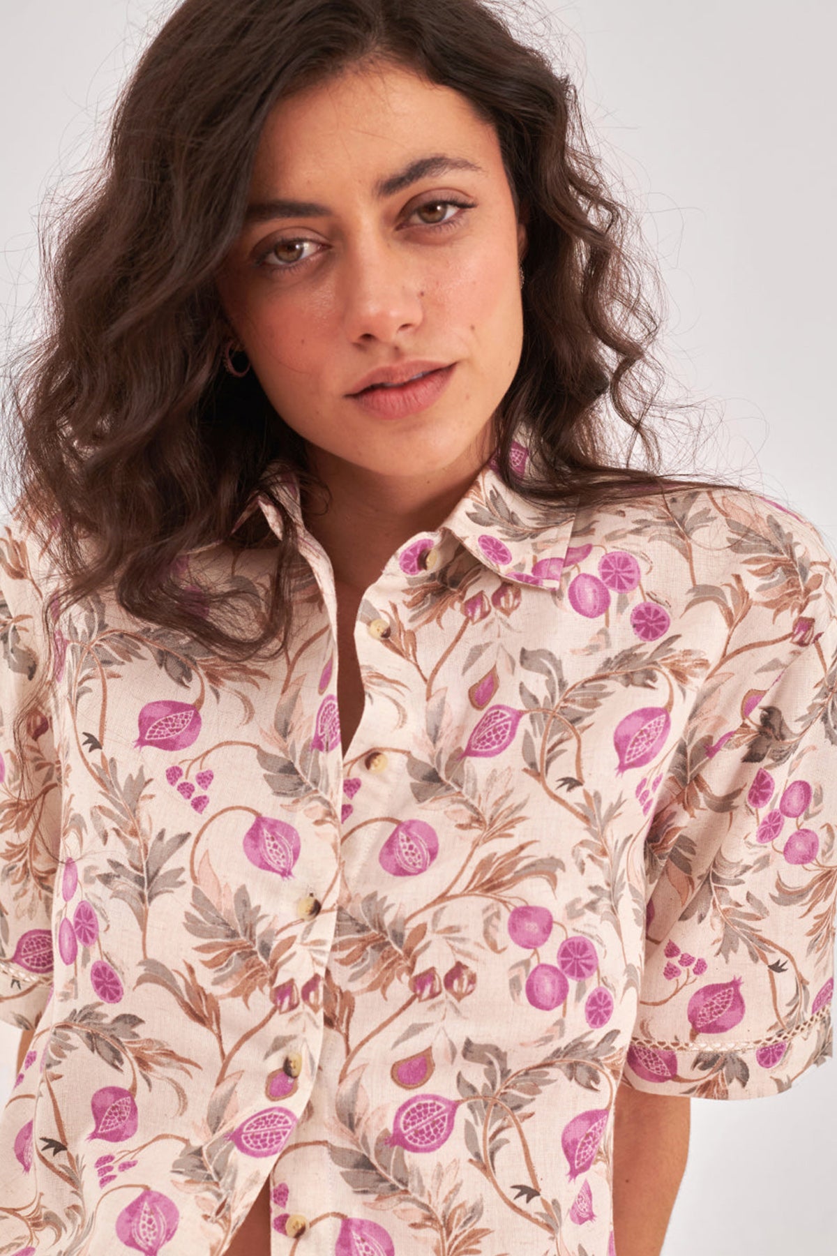 Beige Printed Opaque Crop Top