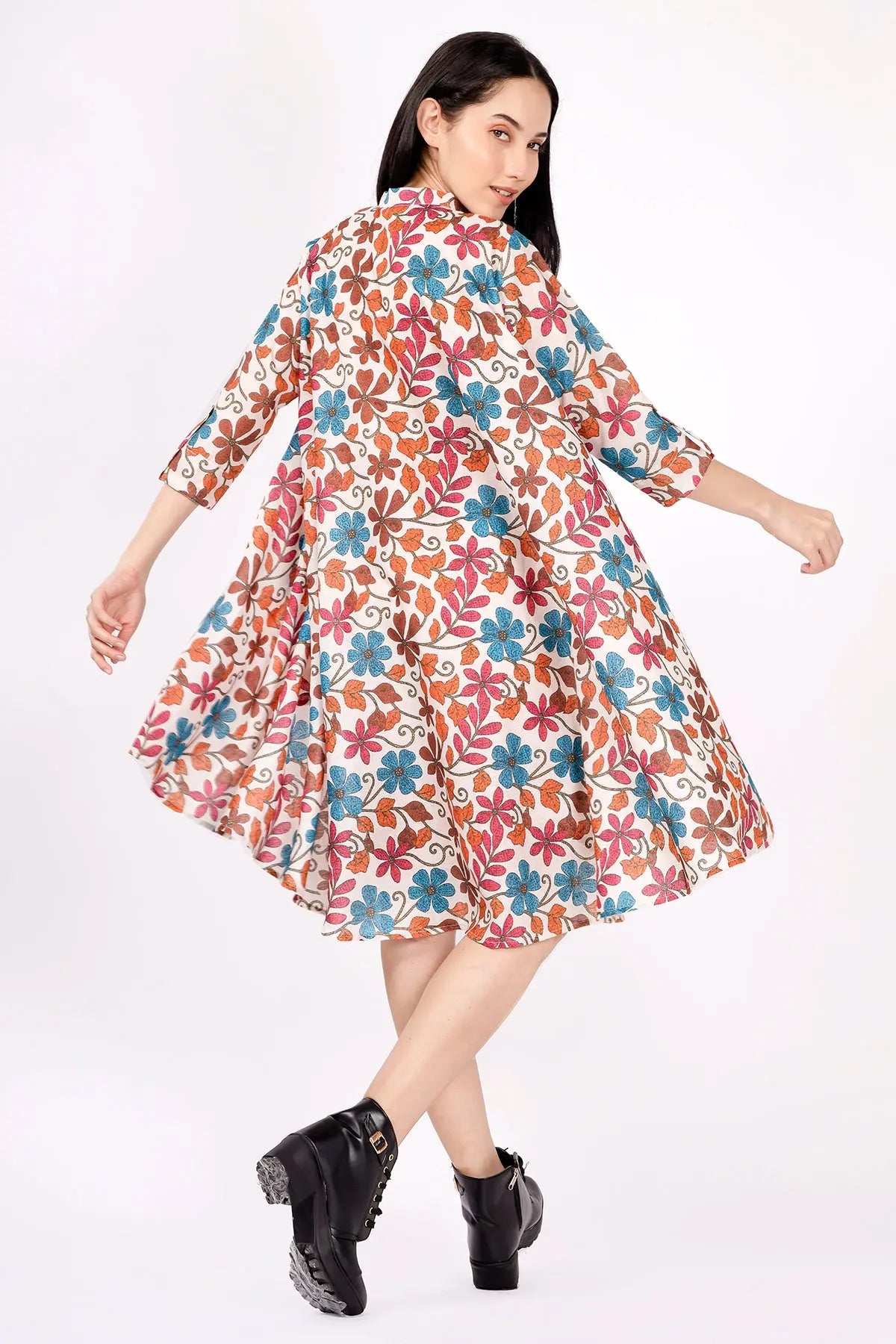 Beige Printed Oversized Dress