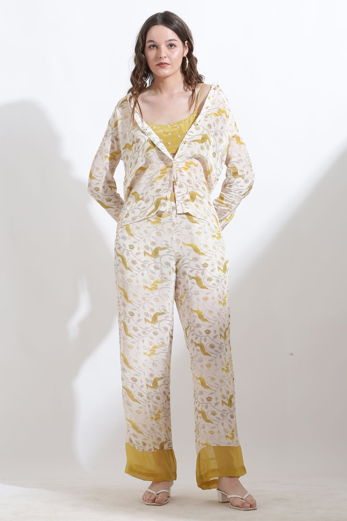 Designer Kusmi Effortless Versatility: Beige Printed Crepe Co-ord For Women at ScrollnShops