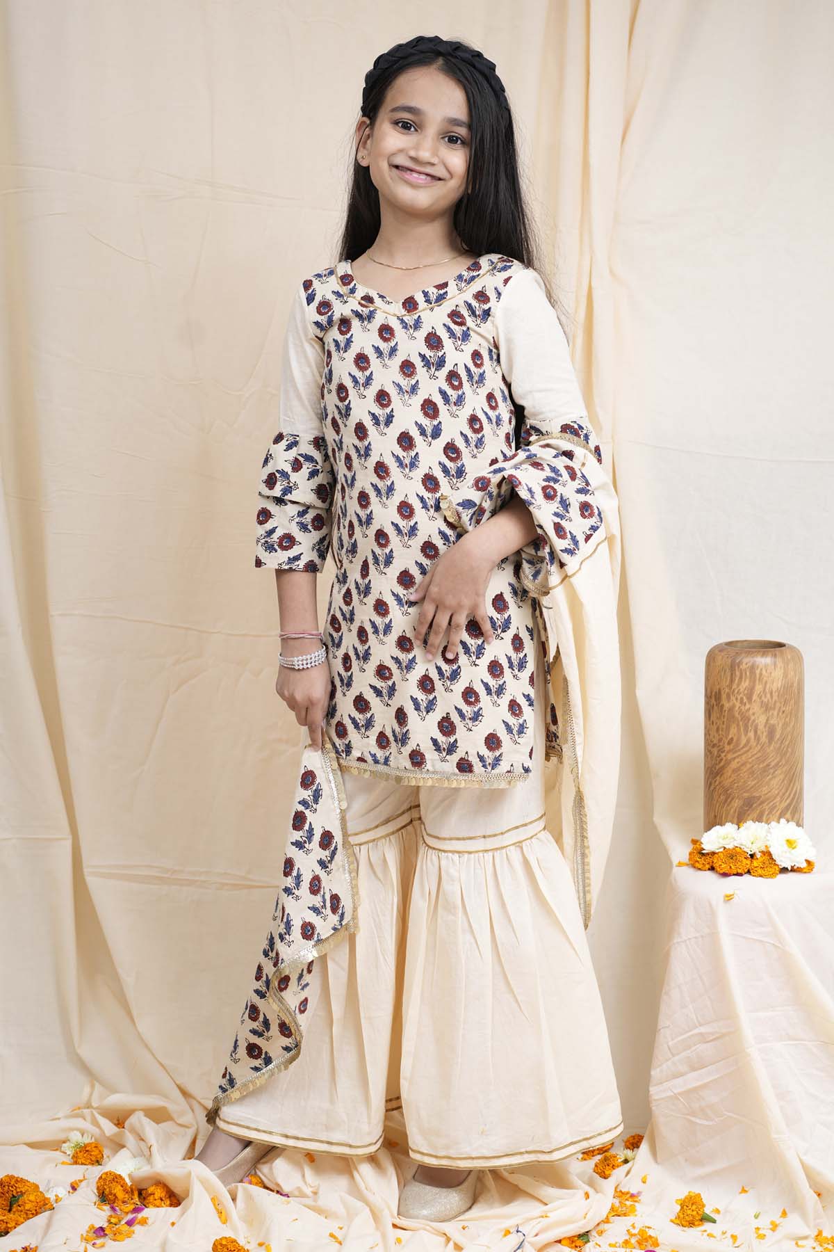 Buy Beige Printed Short Kurta Set Online