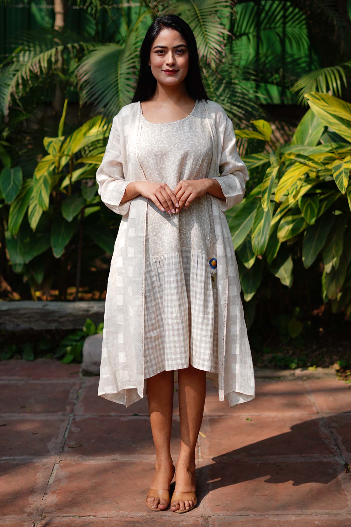 Buy Designer Beige Pure Linen Printed Cape Online