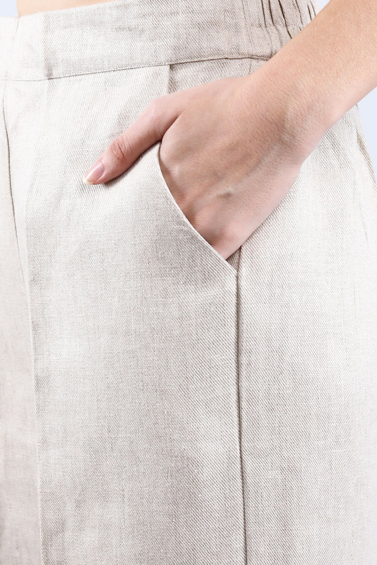 Beige Pure Linen Twill Pants