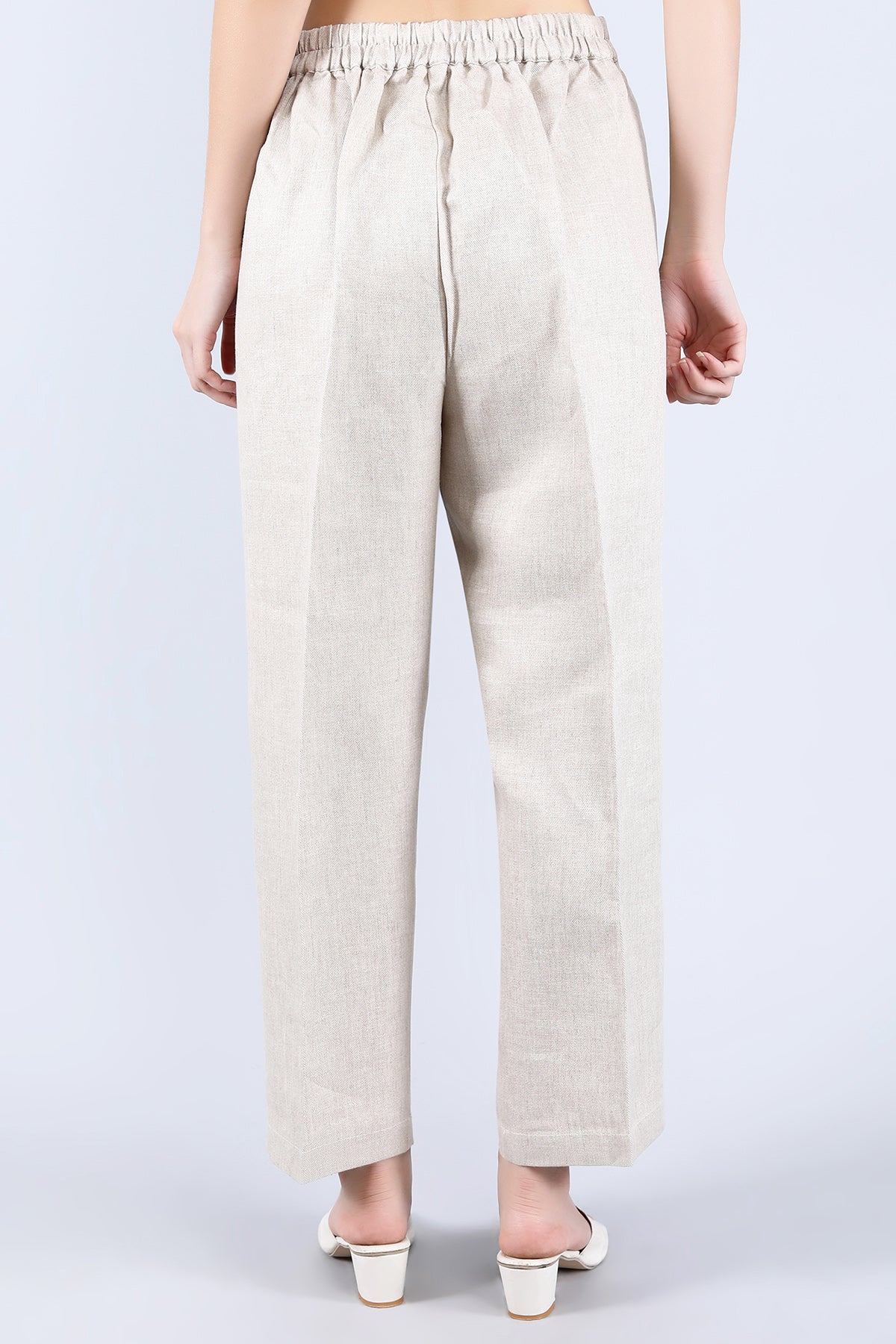 Beige Pure Linen Twill Pants