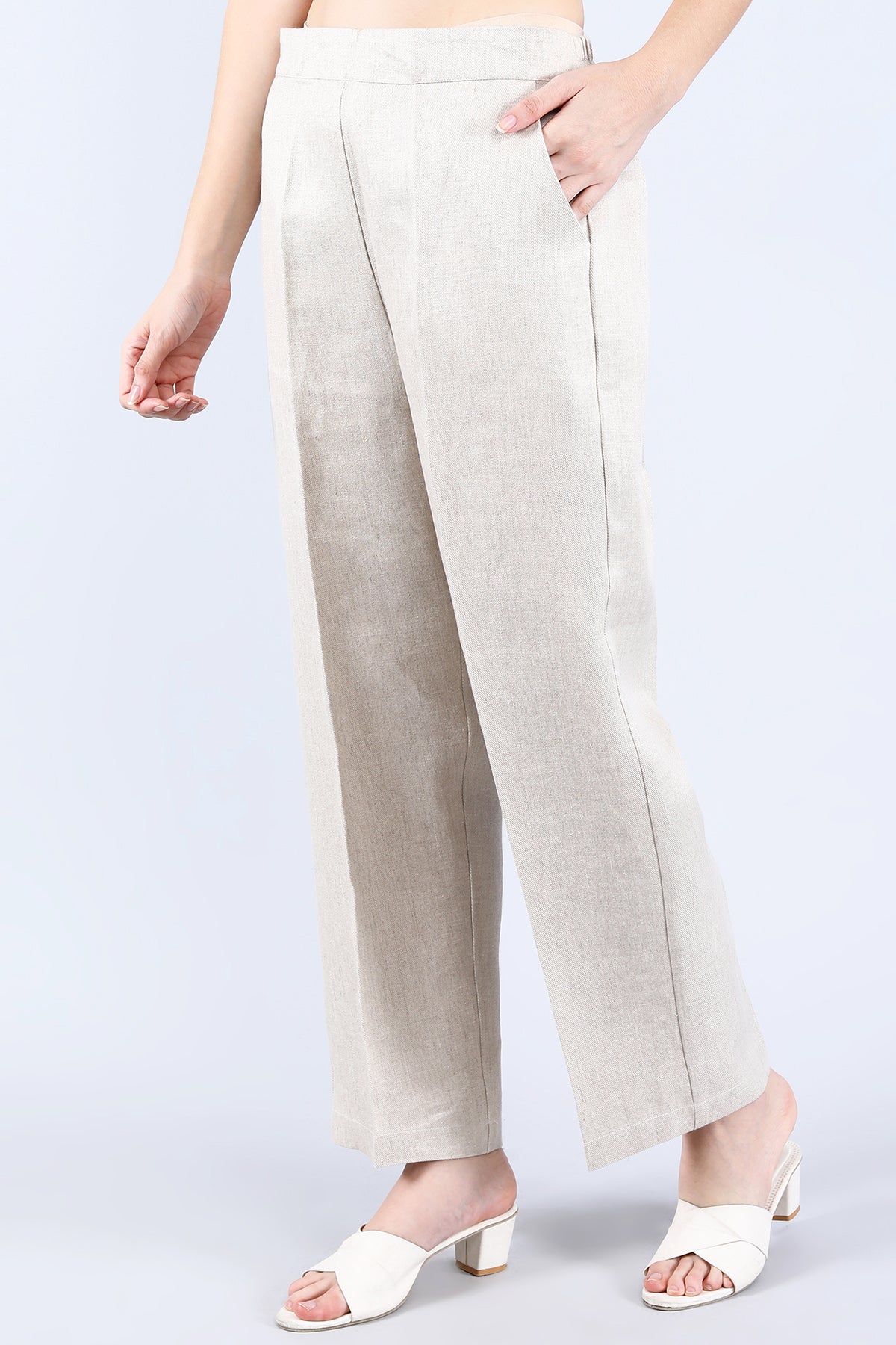 Beige Pure Linen Twill Pants